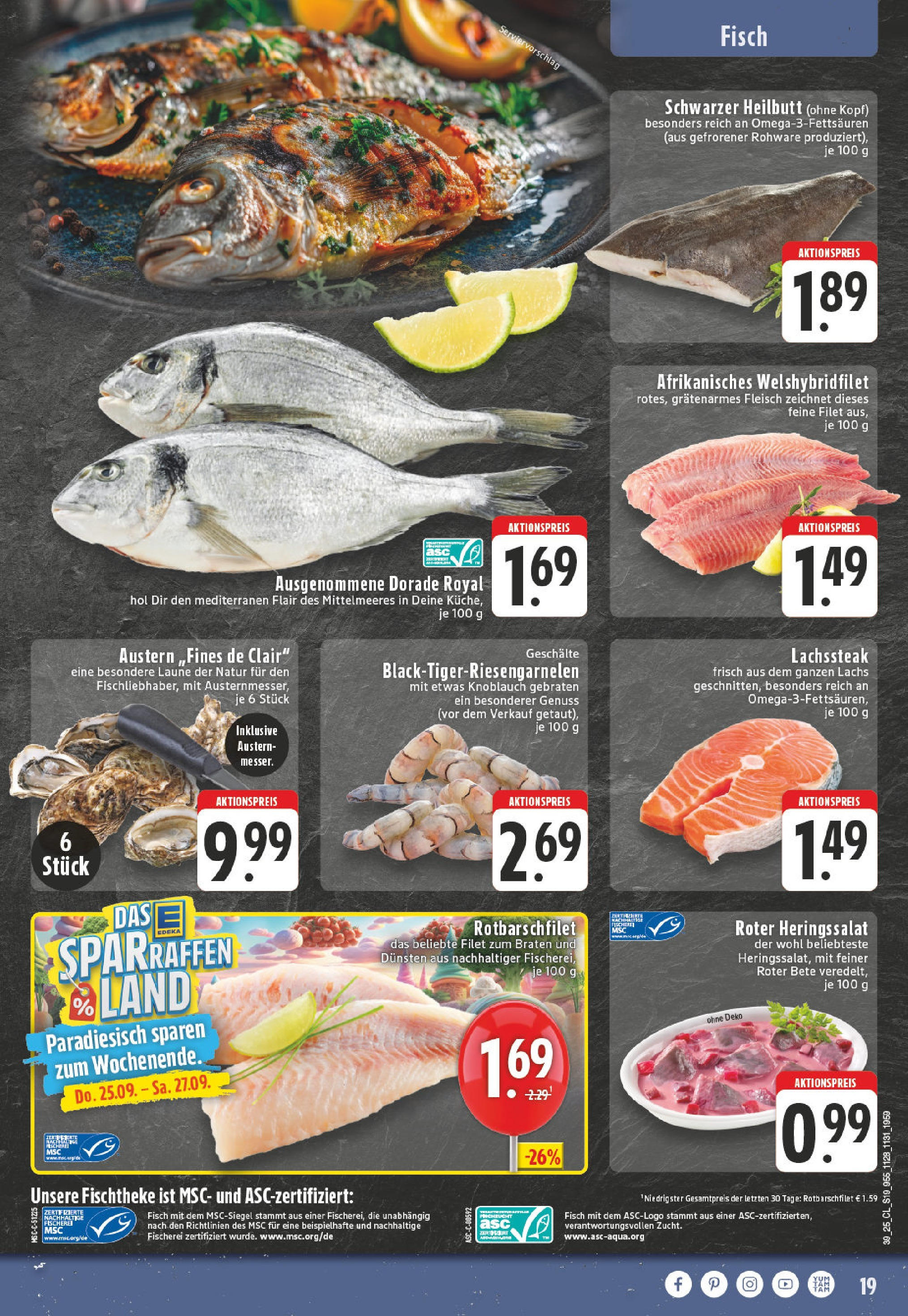 Edeka prospekt Düren	 (ab 21.09.2025) » Angebote Online | Seite: 19 | Produkte: Dorade, Fisch, Lachs, Fleisch
