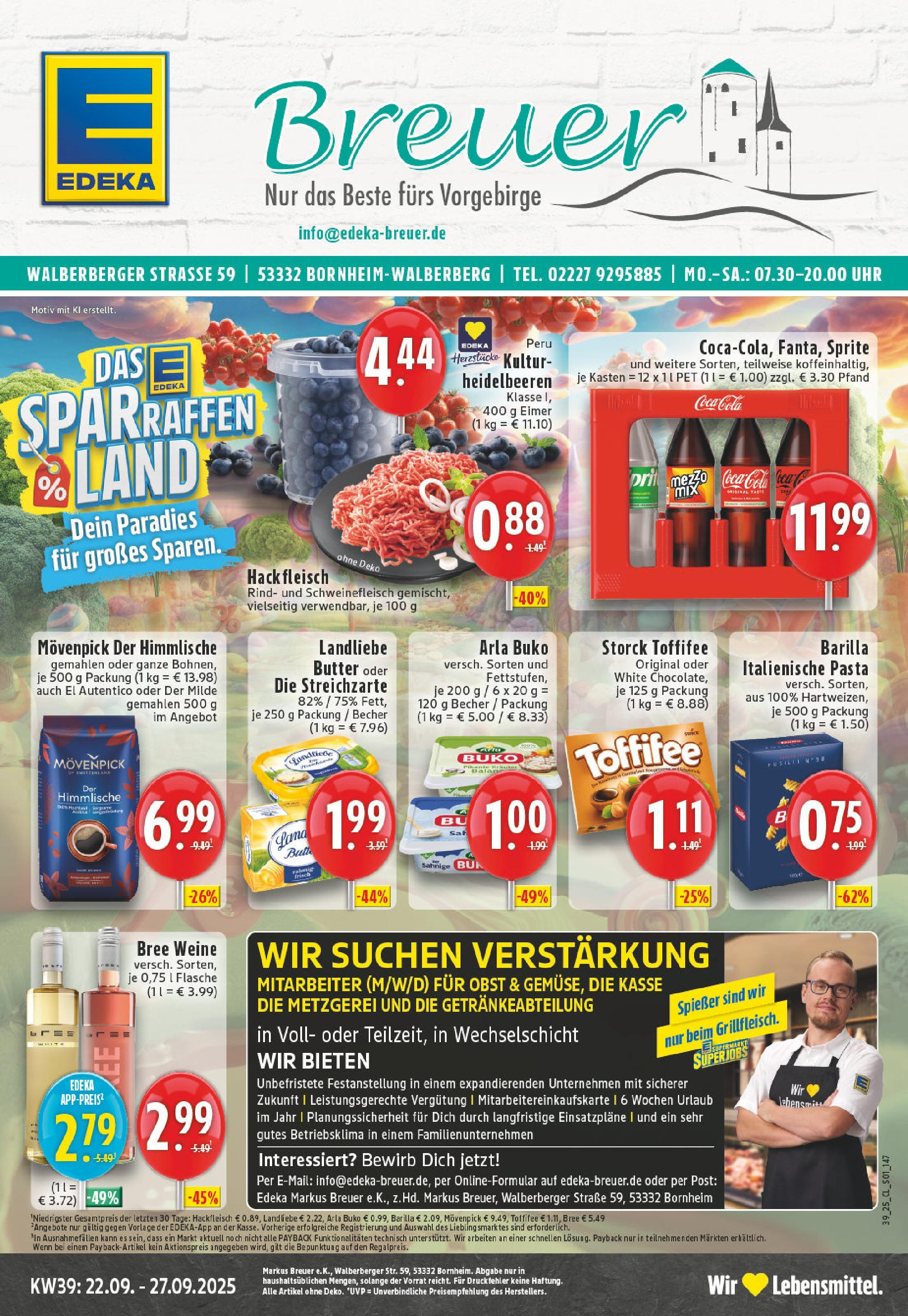 Edeka prospekt Bornheim-Walberberg	 (ab 21.09.2025) » Angebote Online | Seite: 1 | Produkte: Barilla, Obst, Arla buko, Schweinefleisch