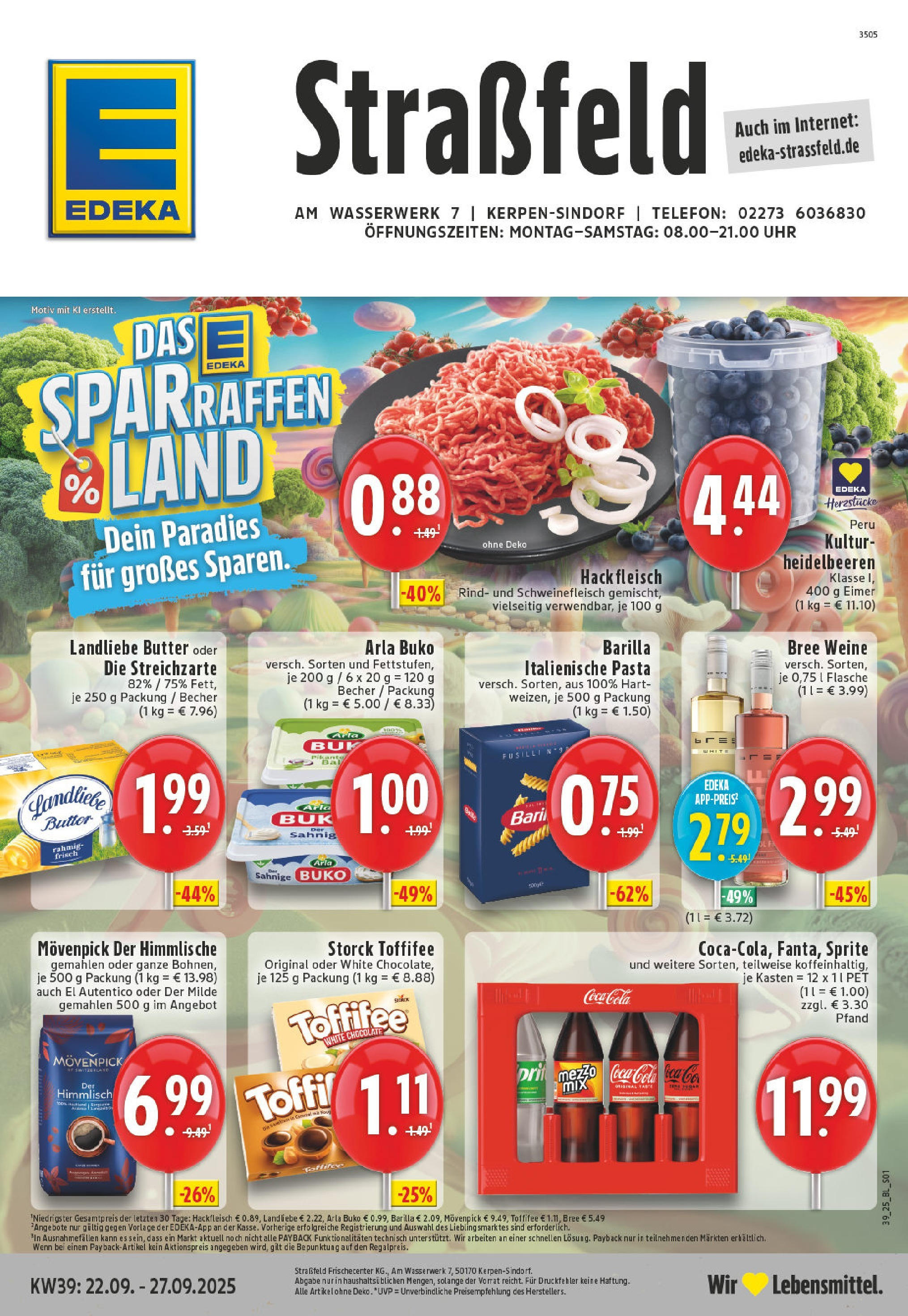 Edeka prospekt Kerpen	 (ab 21.09.2025) » Angebote Online | Seite: 1 | Produkte: Bree, Heidelbeeren, Schweinefleisch, Hackfleisch