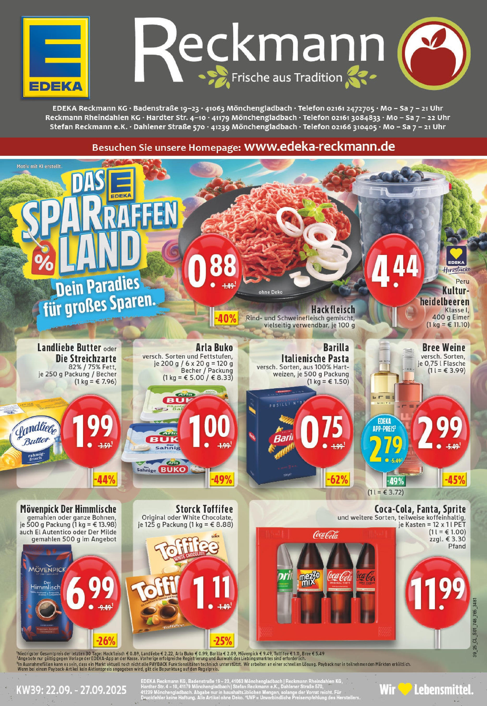 Edeka prospekt Mönchengladbach-Rheydt	 (ab 21.09.2025) » Angebote Online | Seite: 1 | Produkte: Sprite, Butter, Toffifee, Fleisch