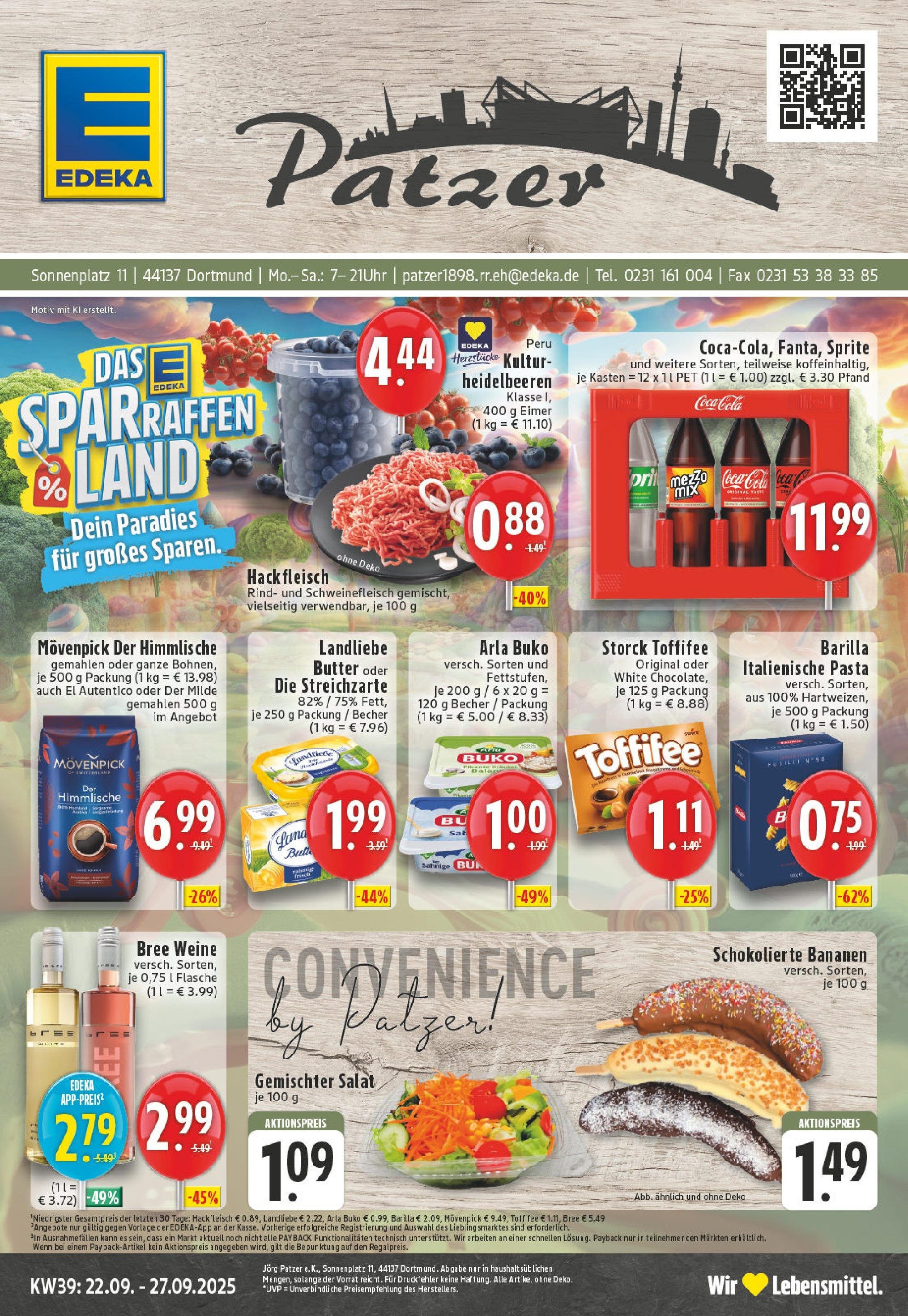 Edeka prospekt Dortmund	 (ab 21.09.2025) » Angebote Online | Seite: 1 | Produkte: Butter, Bree, Heidelbeeren, Hackfleisch
