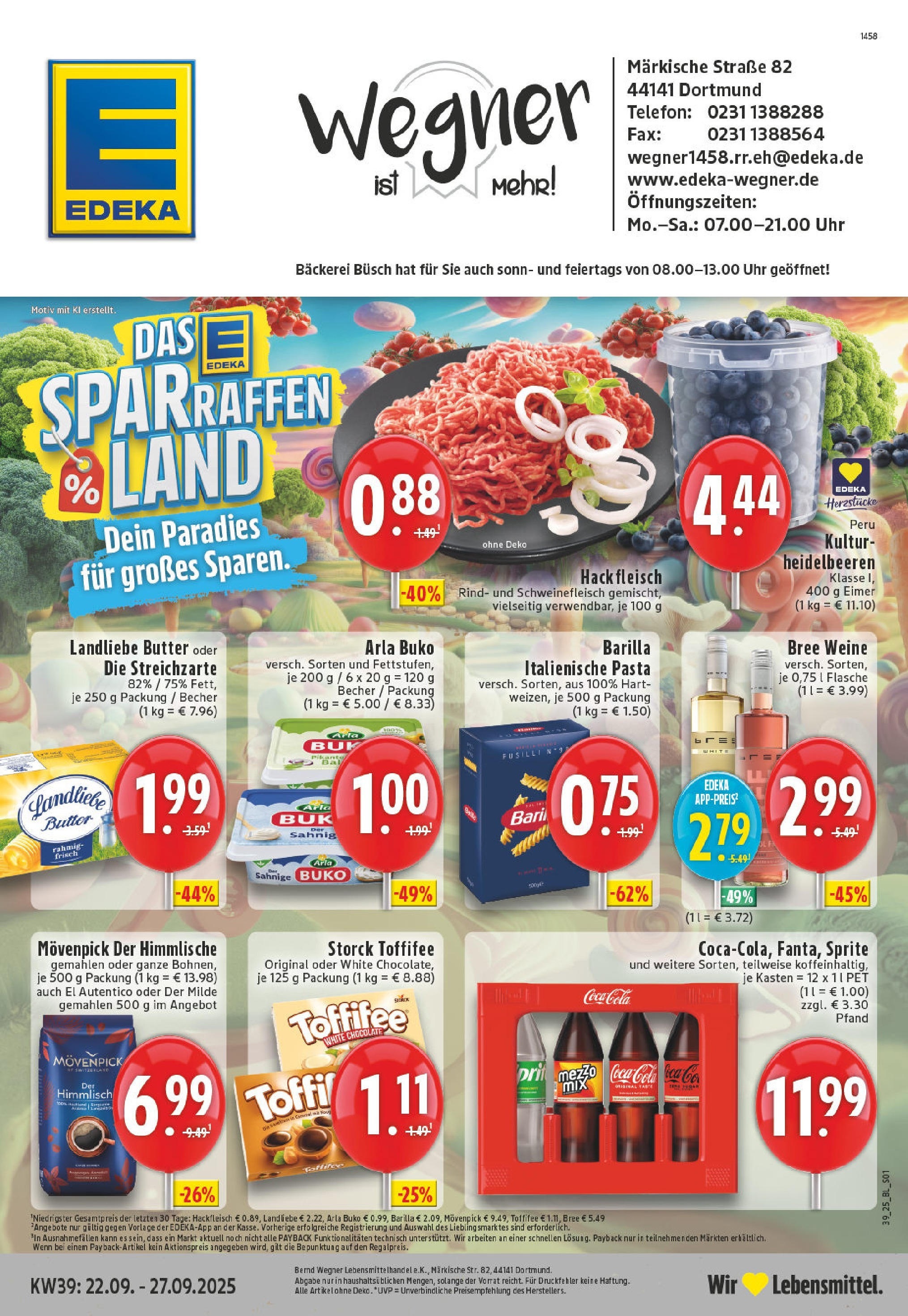 Edeka prospekt Dortmund	 (ab 21.09.2025) » Angebote Online | Seite: 1 | Produkte: Barilla, Heidelbeeren, Fleisch, Uhr