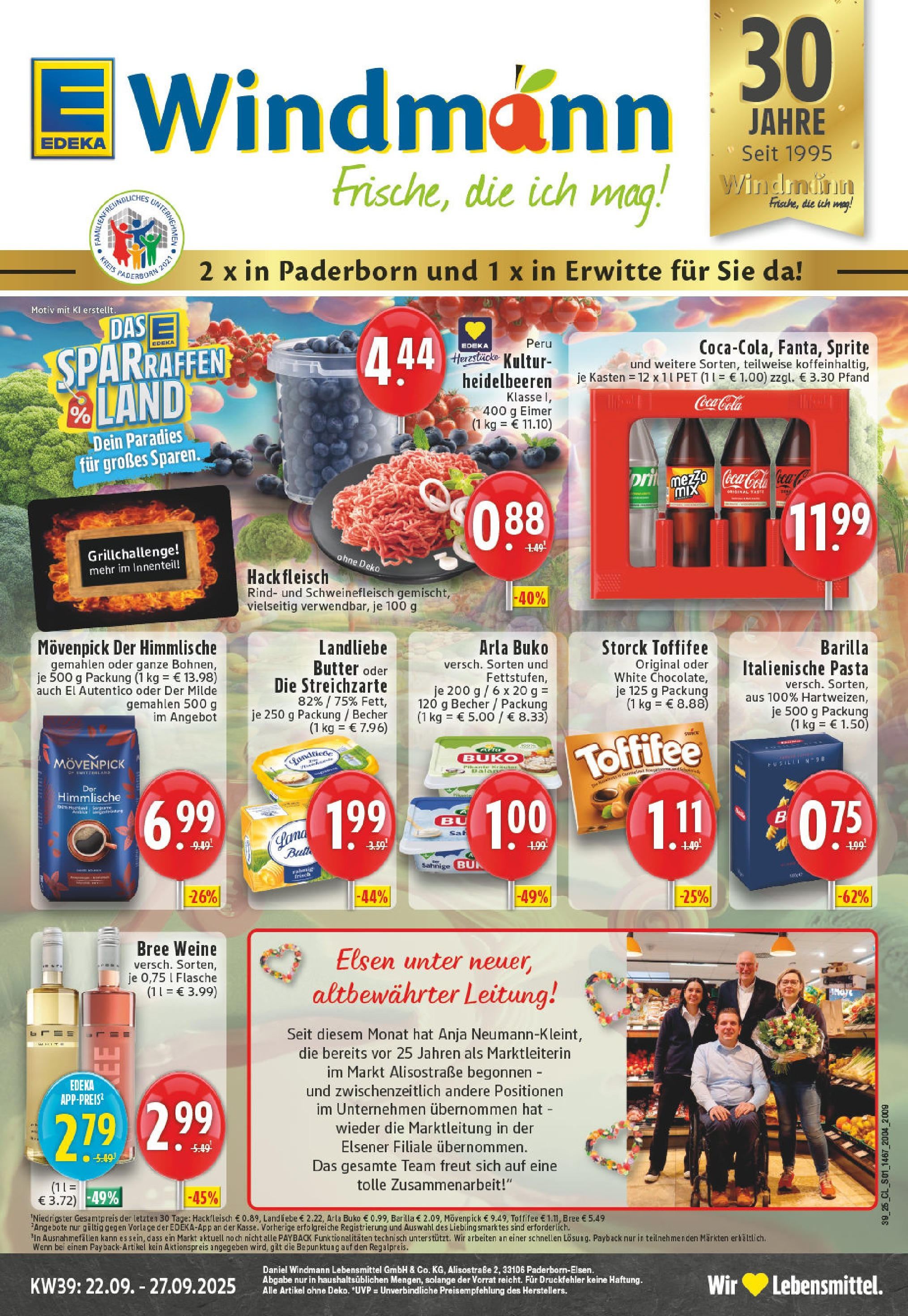 Edeka prospekt Paderborn - Wewer	 (ab 21.09.2025) » Angebote Online | Seite: 1 | Produkte: Sprite, Cola, Butter, Schweinefleisch