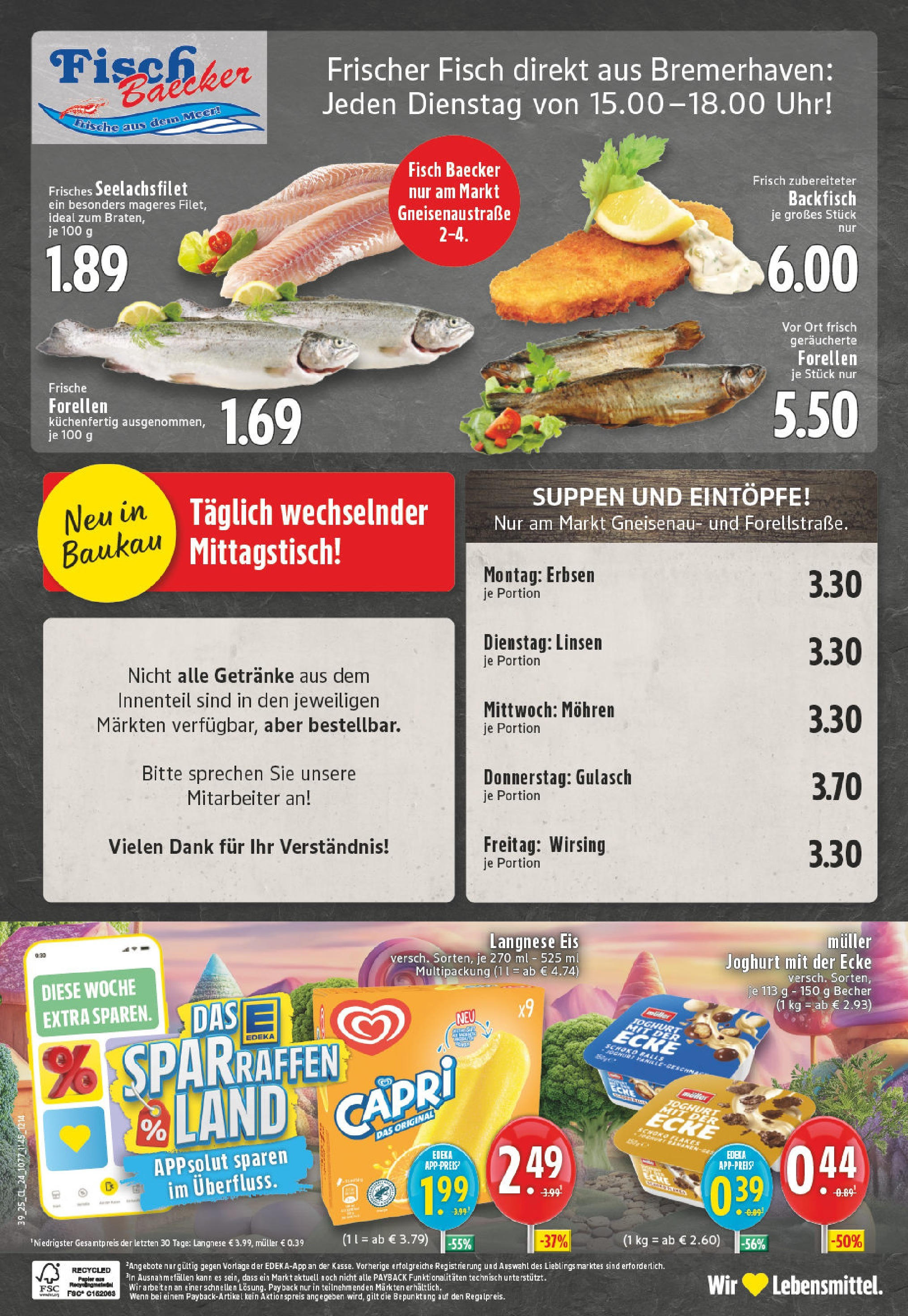 Edeka prospekt Herne	 (ab 21.09.2025) » Angebote Online | Seite: 24 | Produkte: Joghurt, Fisch, Gulasch, Erbsen