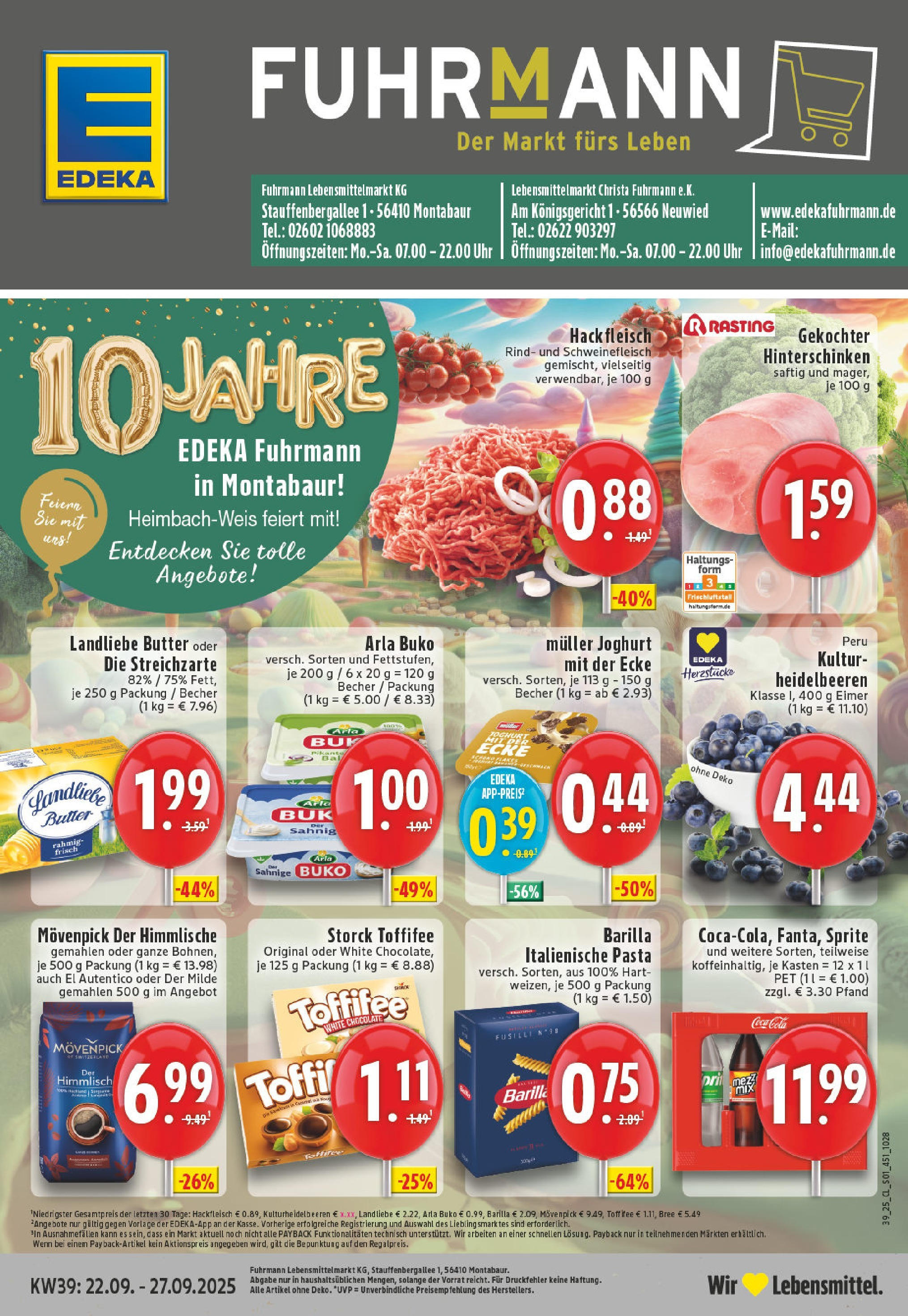 Edeka prospekt Montabaur	 (ab 21.09.2025) » Angebote Online | Seite: 1 | Produkte: Butter, Bree, Toffifee, Hackfleisch