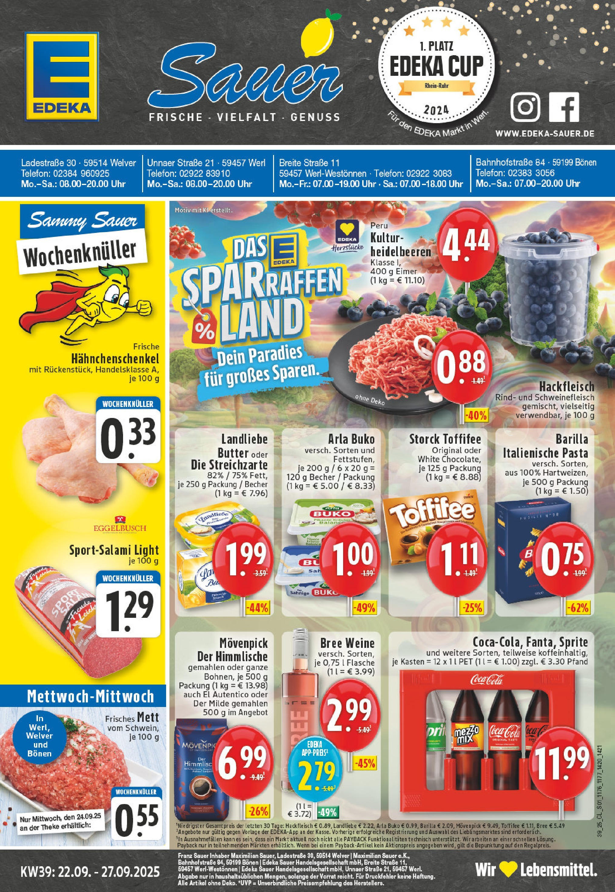 Edeka prospekt Werl	 (ab 21.09.2025) » Angebote Online | Seite: 1 | Produkte: Barilla, Landliebe butter, Arla buko, Pasta