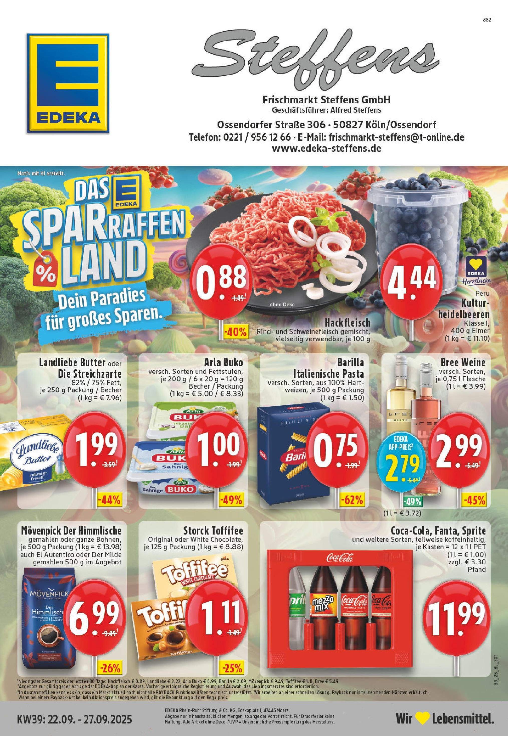 Edeka prospekt Koeln -Ossendorf	 (ab 21.09.2025) » Angebote Online | Seite: 1 | Produkte: Coca cola, Heidelbeeren, Toffifee, Telefon