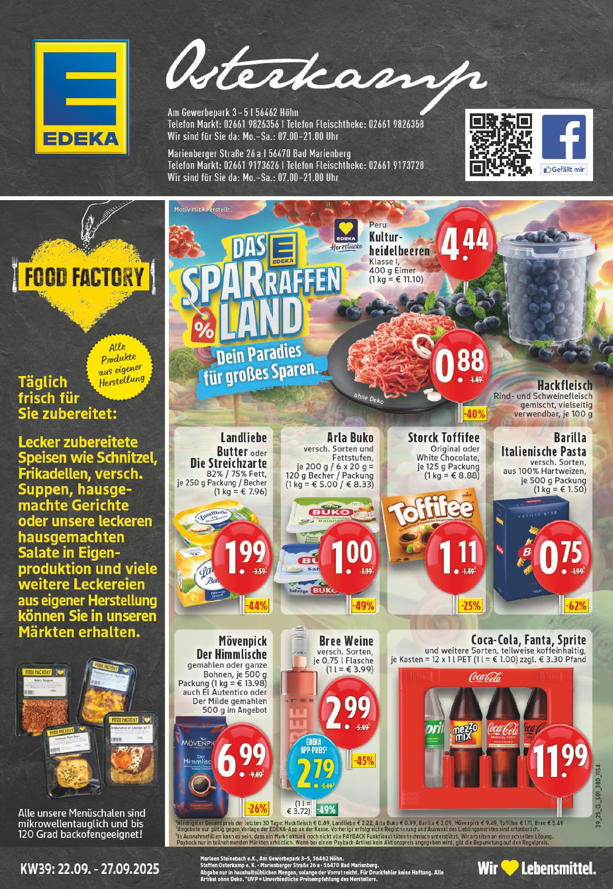 Edeka prospekt Höhn	 (ab 21.09.2025) » Angebote Online | Seite: 1 | Produkte: Barilla, Landliebe butter, Arla buko, Toffifee