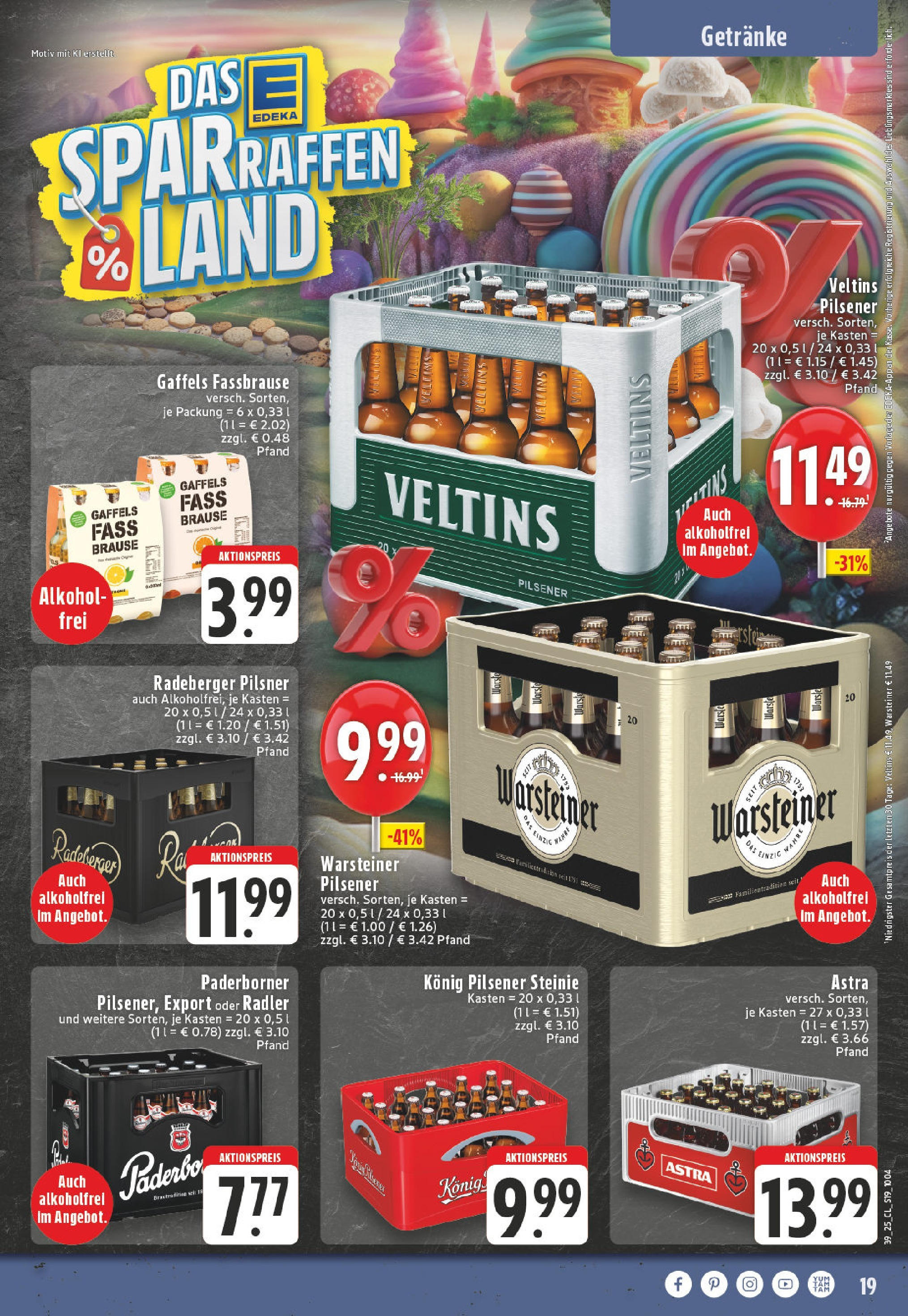 Edeka prospekt Versmold	 (ab 21.09.2025) » Angebote Online | Seite: 19 | Produkte: Konig pilsener, Radler, Warsteiner, Radeberger pilsner