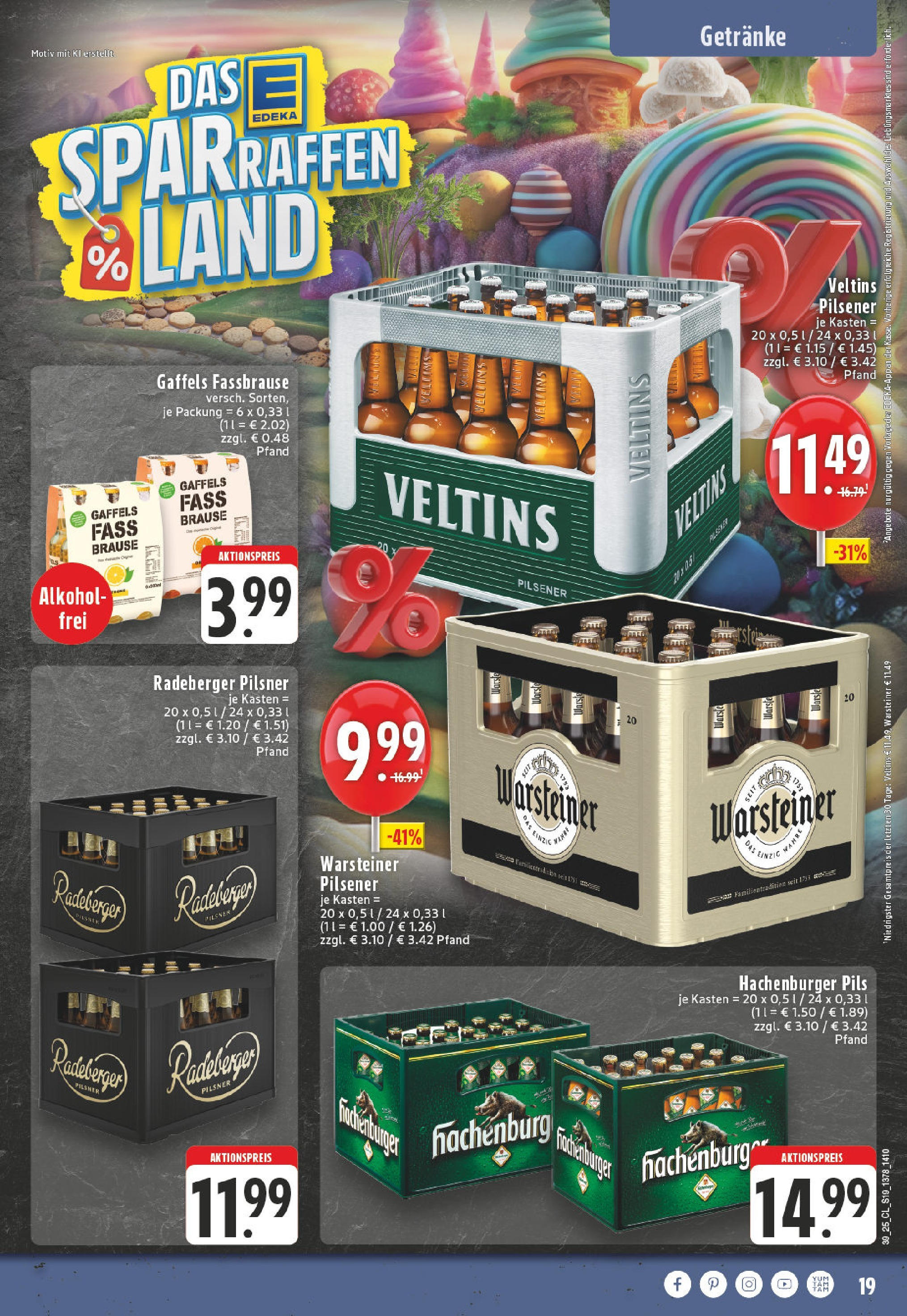 Edeka prospekt Ransbach-Baumbach	 (ab 21.09.2025) » Angebote Online | Seite: 19 | Produkte: Pils, Warsteiner, Radeberger pilsner, Veltins