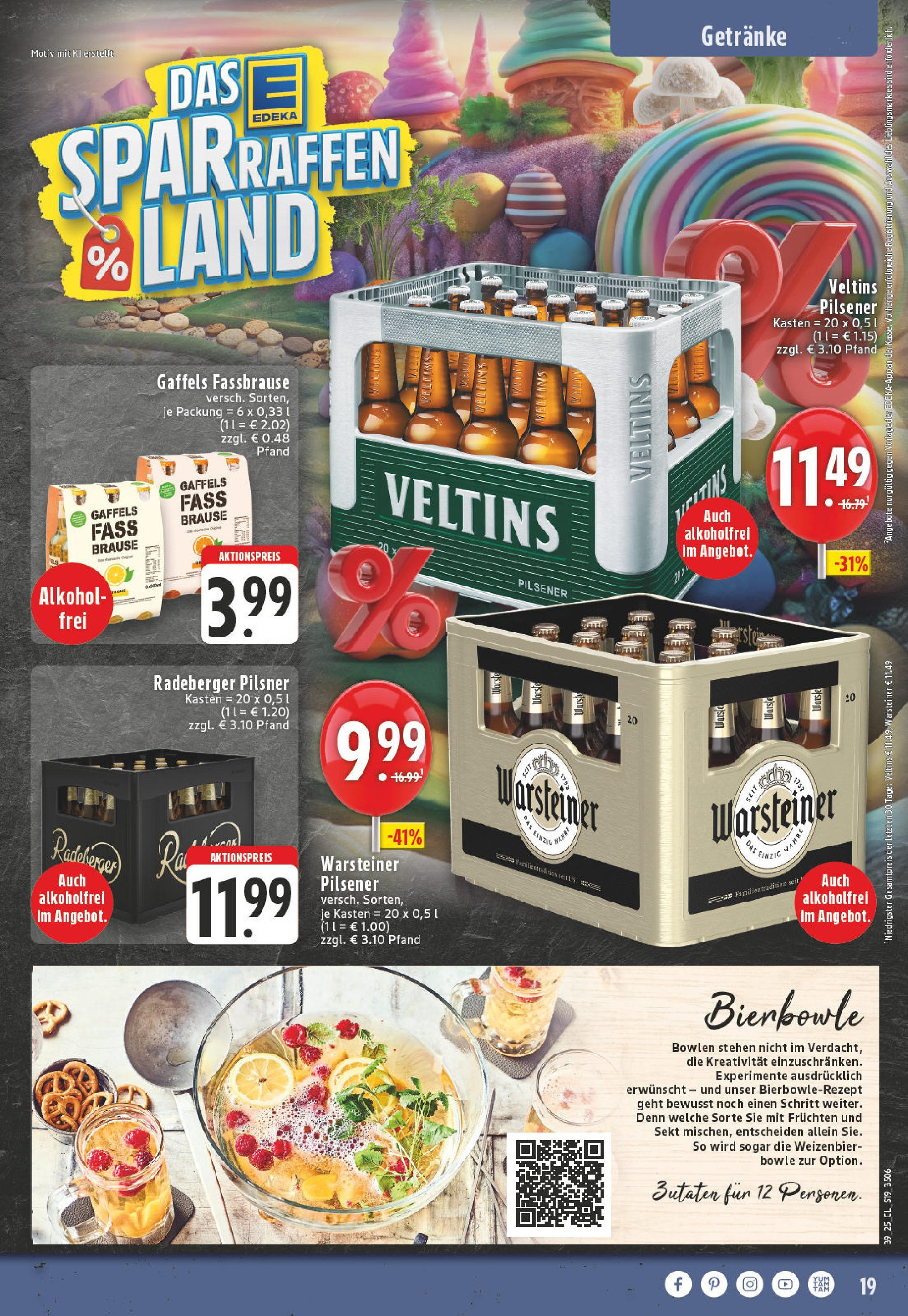Edeka prospekt Düsseldorf	 (ab 21.09.2025) » Angebote Online | Seite: 19 | Produkte: Sekt, Warsteiner, Radeberger pilsner, Veltins