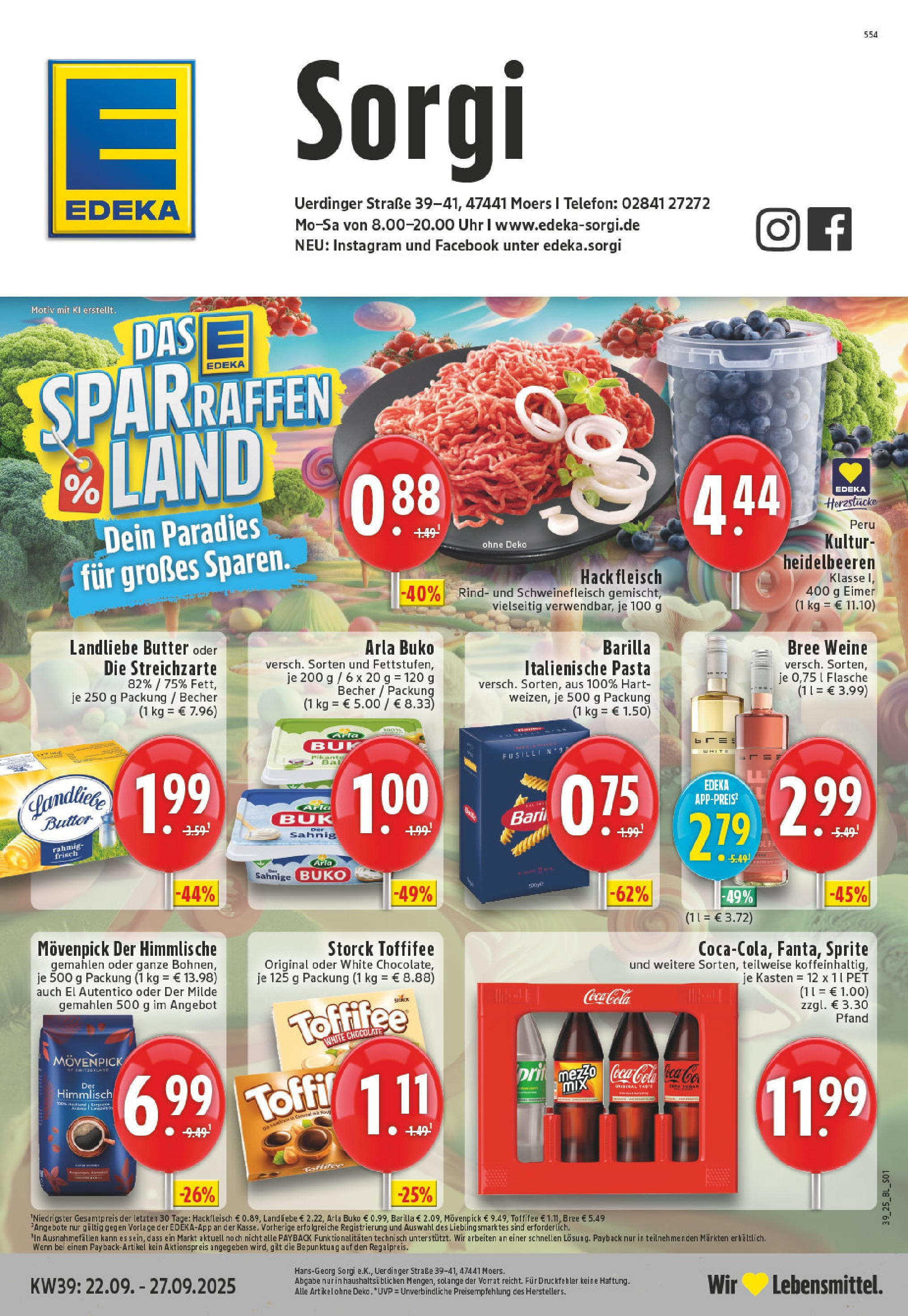 Edeka prospekt Moers	 (ab 21.09.2025) » Angebote Online | Seite: 1 | Produkte: Hahnchen, Salakis, Pasta, Schafskase