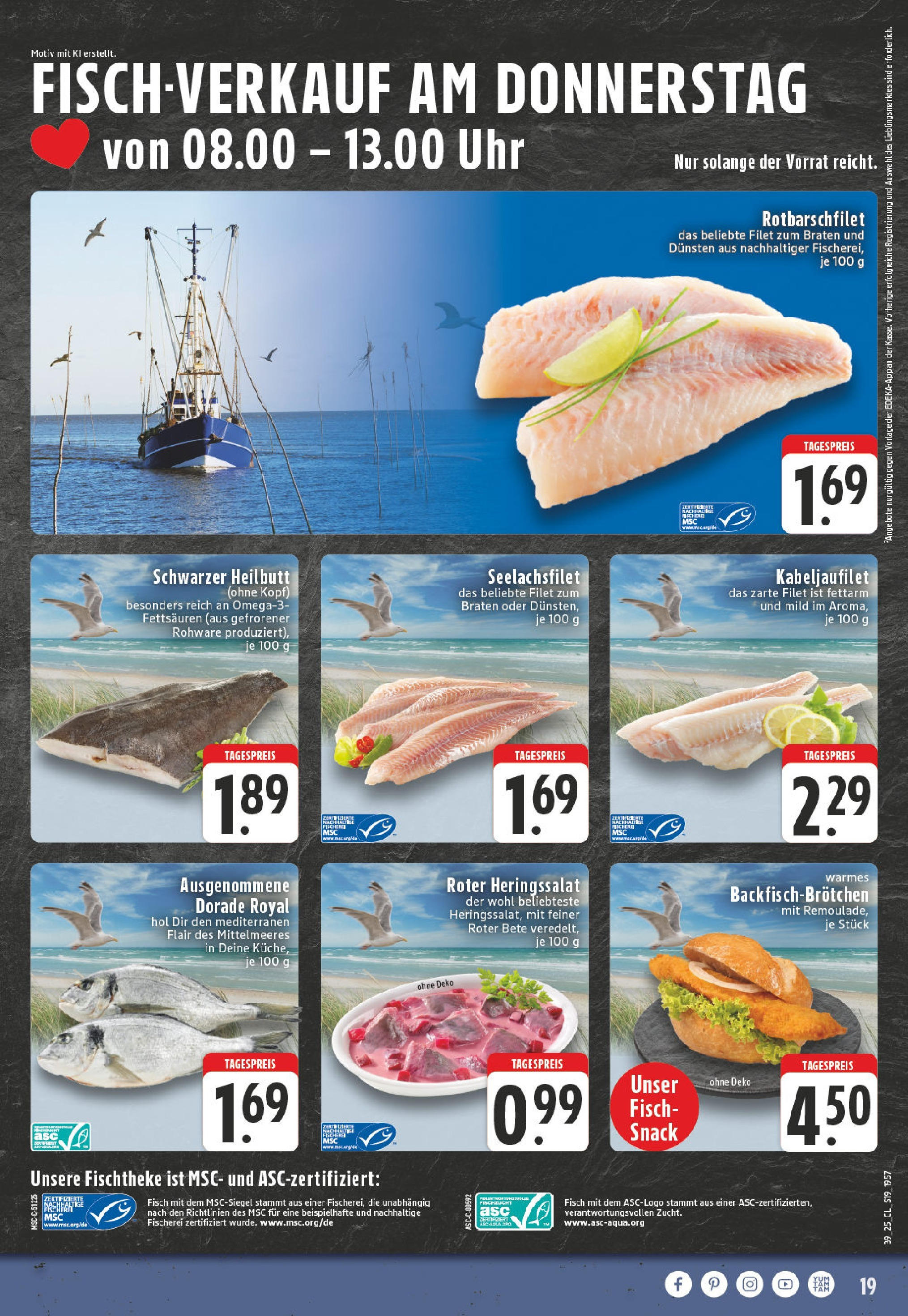 Edeka prospekt Leverkusen-Schlebusch (ab 21.09.2025) » Angebote Online | Seite: 19 | Produkte: Dorade, Fisch, Uhr Edeka prospekt Leverkusen-Schlebusch (ab 21.09.2025) » Angebote Online | Seite: 19 | Produkte: Dorade, Fisch, Uhr