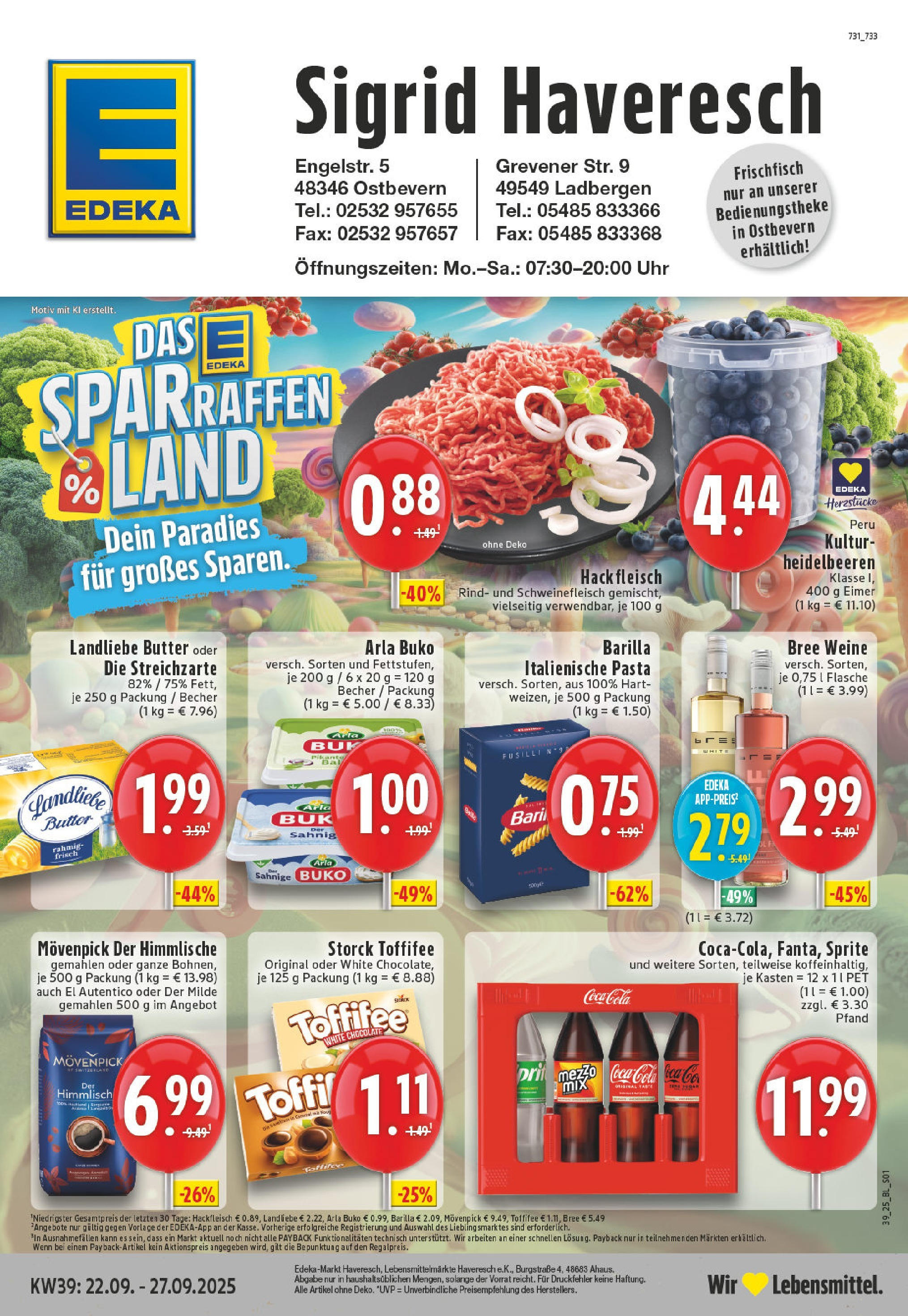 Edeka prospekt Ladbergen	 (ab 21.09.2025) » Angebote Online | Seite: 1 | Produkte: Coca cola, Arla buko, Toffifee, Uhr