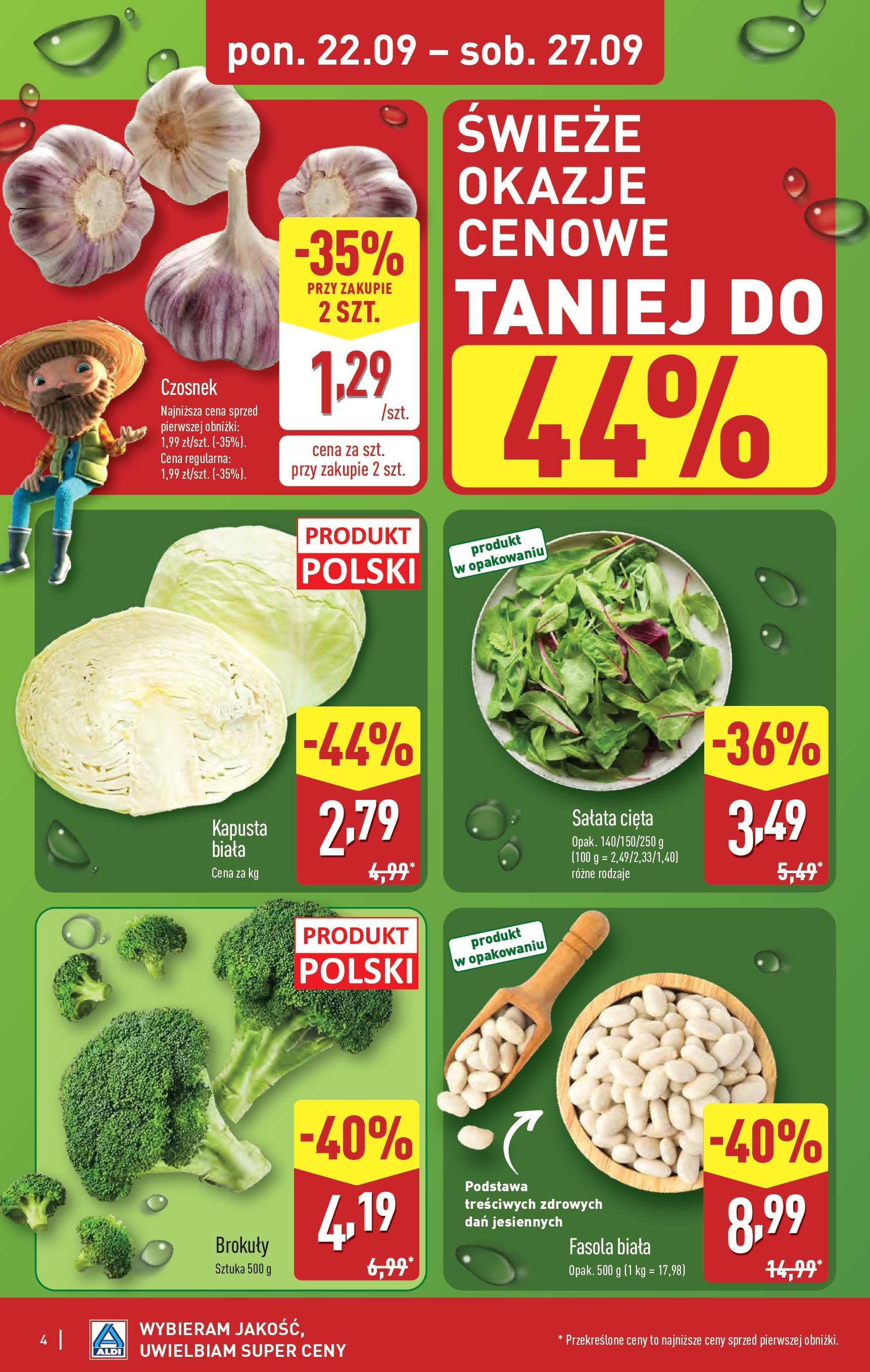 Aldi Gazetka od 22.09.2025 | Nowa PDF gazetka | Strona: 4 | Produkty: Czosnek, Kapusta, Fasola biała Aldi Gazetka od 22.09.2025 - Ulotka PDF, promocje | Strona: 4 | Produkty: Czosnek, Kapusta, Fasola biała