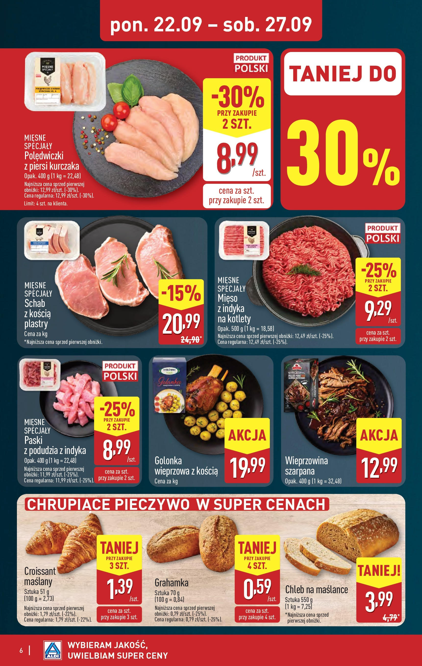 Aldi Gazetka od 22.09.2025 | Nowa PDF gazetka | Strona: 6 | Produkty: Piersi, Mięso, Golonka wieprzowa, Kotlety Aldi Gazetka od 22.09.2025 - Ulotka PDF, promocje | Strona: 6 | Produkty: Piersi, Mięso, Golonka wieprzowa, Kotlety