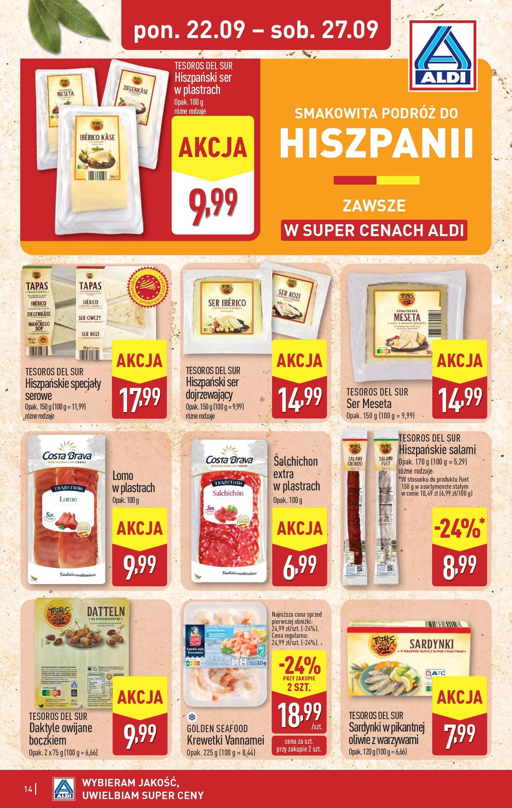 Aldi Gazetka od 22.09.2025 | Nowa PDF gazetka | Strona: 14 | Produkty: Ser kozi, Ser owczy, Krewetki, Ser Aldi Gazetka od 22.09.2025 - Ulotka PDF, promocje | Strona: 14 | Produkty: Ser kozi, Ser owczy, Krewetki, Ser