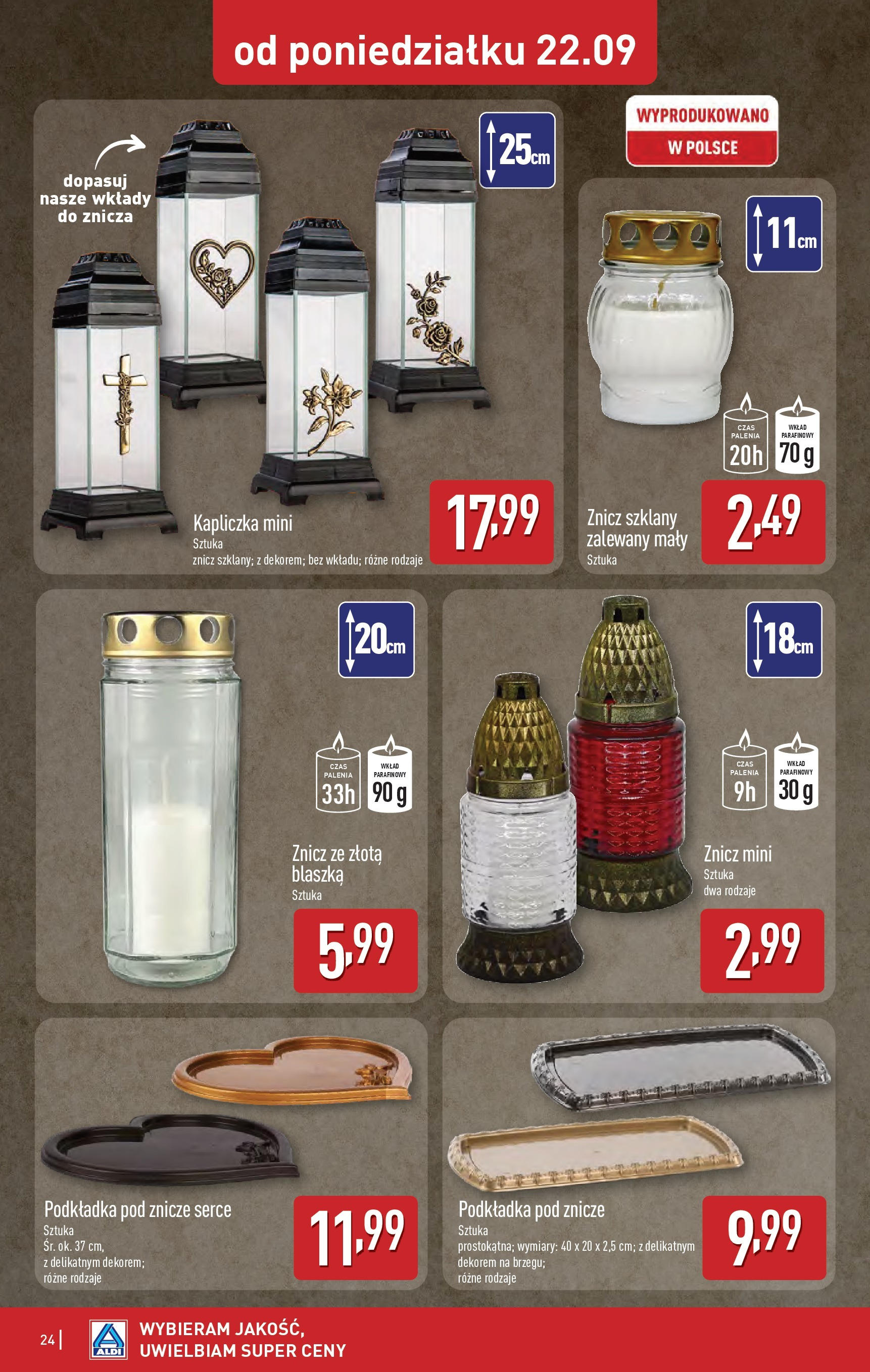 Aldi Gazetka od 22.09.2025 | Nowa PDF gazetka | Strona: 24 | Produkty: Znicze Aldi Gazetka od 22.09.2025 - Ulotka PDF, promocje | Strona: 24 | Produkty: Znicze