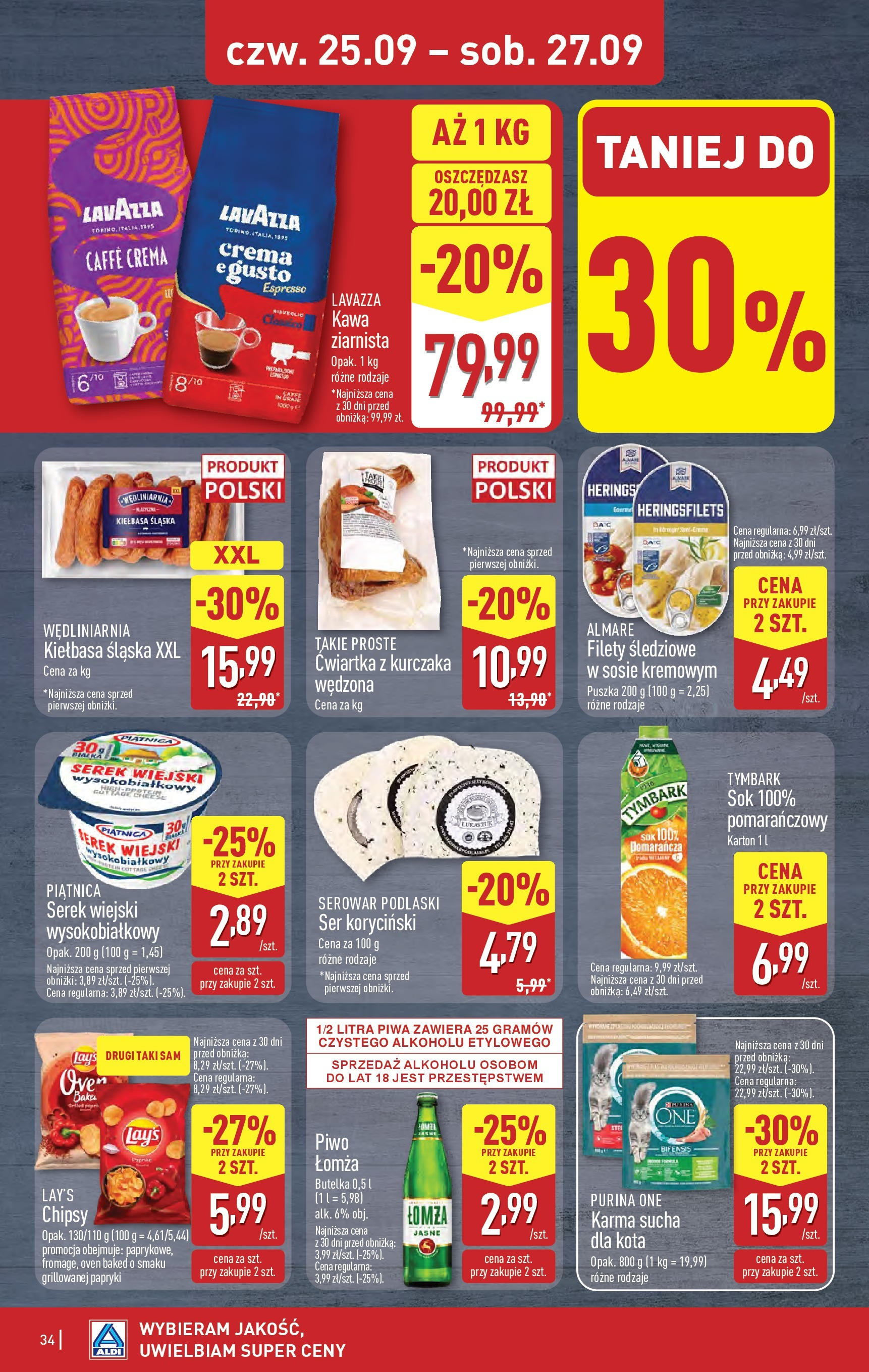 Aldi Gazetka od 22.09.2025 | Nowa PDF gazetka | Strona: 34 | Produkty: Kawa ziarnista, Sok, Ser koryciński, Serek wiejski wysokobiałkowy Aldi Gazetka od 22.09.2025 - Ulotka PDF, promocje | Strona: 34 | Produkty: Kawa ziarnista, Sok, Ser koryciński, Serek wiejski wysokobiałkowy