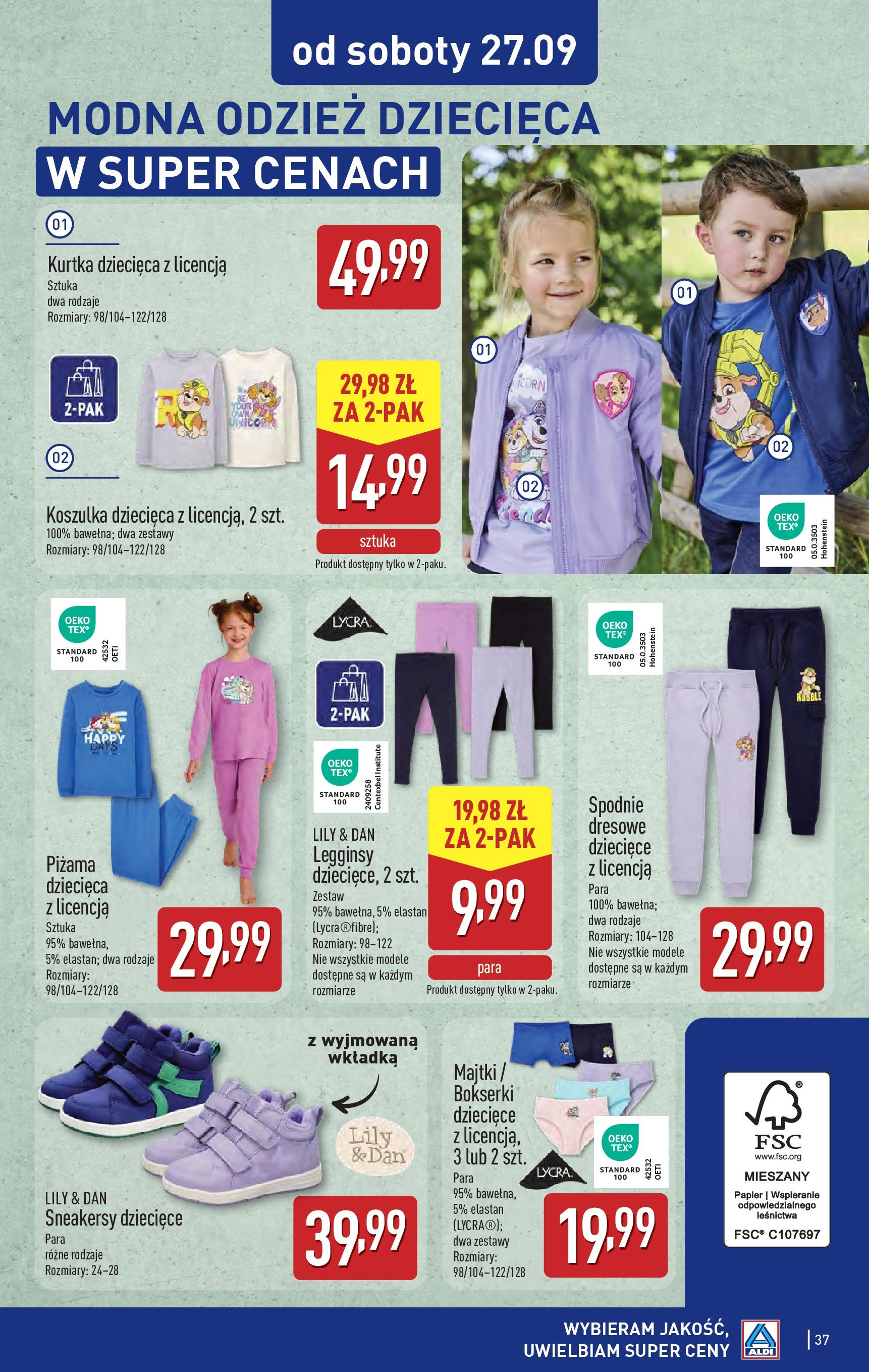 Aldi Gazetka od 22.09.2025 | Nowa PDF gazetka | Strona: 37 | Produkty: Kurtka, Spodnie, Piżama, Legginsy Aldi Gazetka od 22.09.2025 - Ulotka PDF, promocje | Strona: 37 | Produkty: Kurtka, Spodnie, Piżama, Legginsy