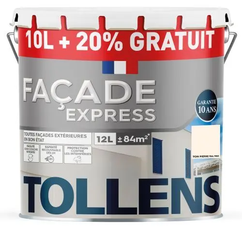 Peinture(d) ext&eacute;rieure fa&ccedil;ade Tollens express RAL 9001 ton pierre 10L+ 20% gratuit