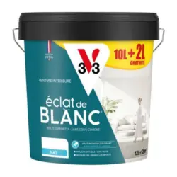 Peinture(d) murs, plafonds et boiseries &eacute;clat de blanc V33 blanc mat 10L + 2L gratuits