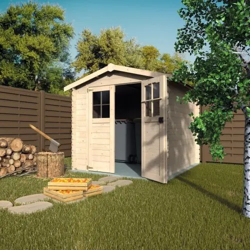 Abri de jardin Milo bois naturel &eacute;p.19 mm surface totale 5,62m&sup2;