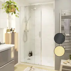 Porte de douche coulissante l.120 x H.195 cm, verre transparent, profil&eacute;s alu chrome, GoodHome Ledava