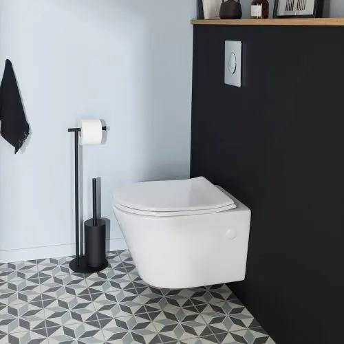 Pack WC suspendu blanc cuvette sans bride Fuerte et b&acirc;ti-support sol et mur Grohe