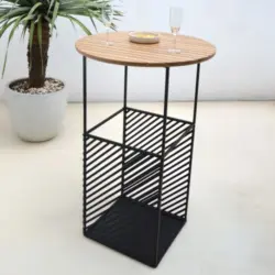 Table haute de jardin bois d'acacia Ambrosia noir Arcane L.45 x l.46 x H.110 cm