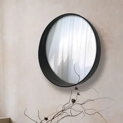 Miroir asym&eacute;trique en bois &Oslash; 60 cm