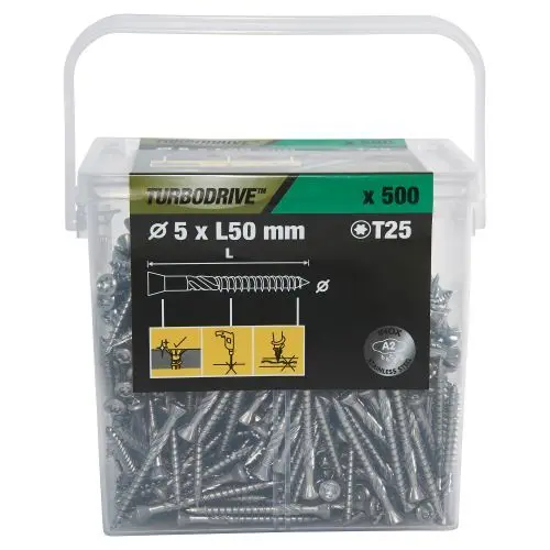 Vis pour terrasse Torx acier inoxydable A2 5 x 50 mm Turbodrive, 500 pi&egrave;ces