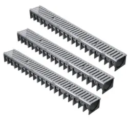 Lot de 3 caniveaux en polypropyl&egrave;ne et acier galvanis&eacute; L. 1 m x l. 12 cm x H. 9,2 cm