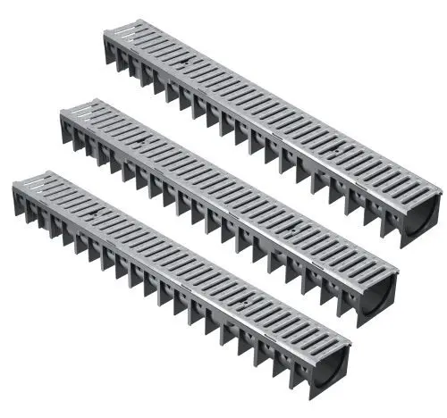 Lot de 3 caniveaux en polypropyl&egrave;ne et acier galvanis&eacute; L. 1 m x l. 12 cm x H. 9,2 cm