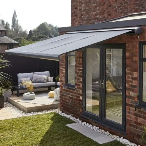 Store banne coffre int&eacute;gral gris clair 4,8 X 3 m