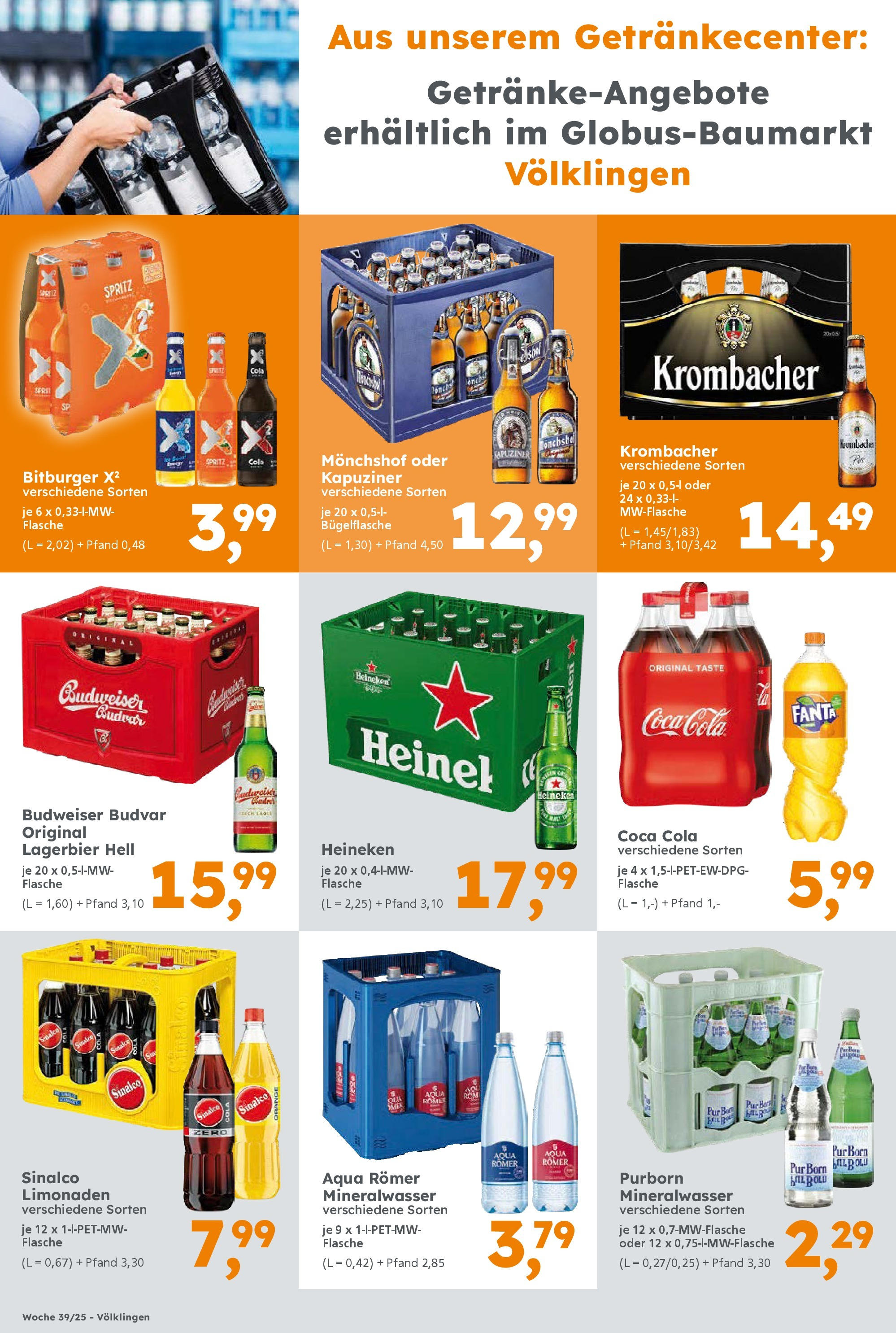 Globus Baumarkt prospekt Saarbrücken (ab 21.09.2025) zum Blättern | Seite: 8 | Produkte: Monchshof, Coca cola, Krombacher, Budweiser Globus Baumarkt prospekt Saarbrücken (ab 21.09.2025) zum Blättern | Seite: 8 | Produkte: Monchshof, Coca cola, Krombacher, Budweiser