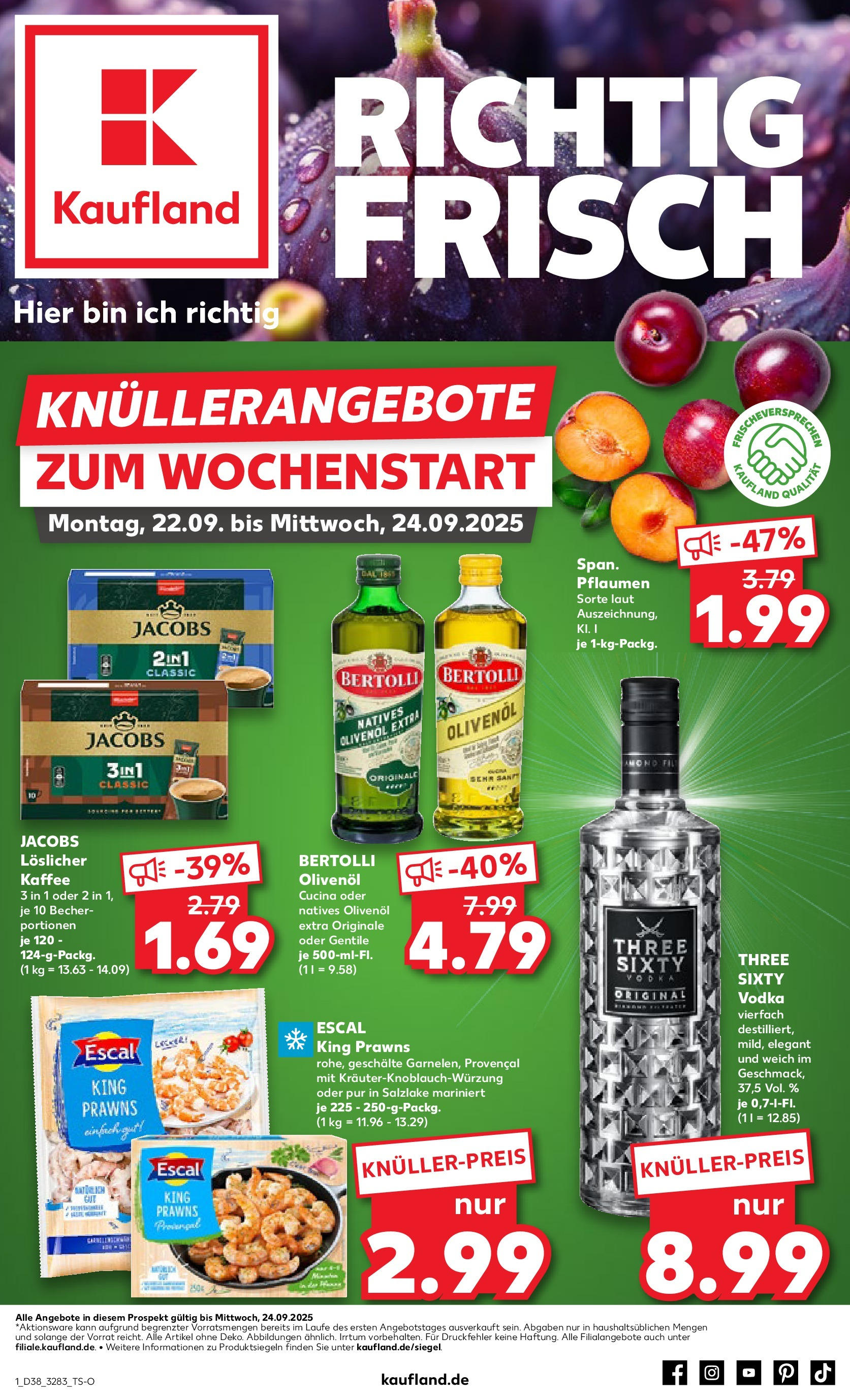 Prospekt Kaufland ab 21.09.2025 » Angebote Online zum Blättern | Seite: 1 | Produkte: Kaffee, Olivenol, Bertolli olivenol, Vodka