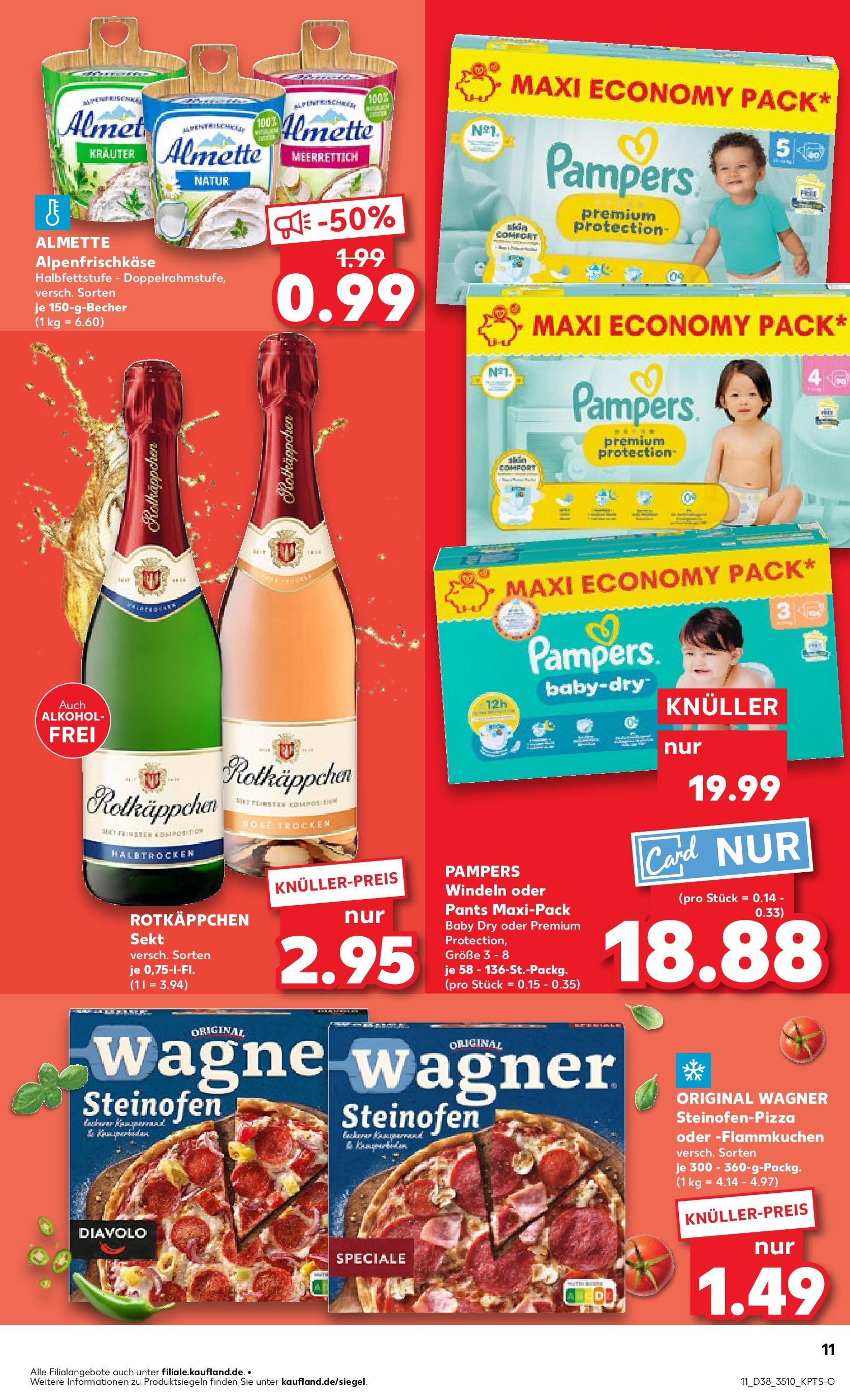 Prospekt Kaufland ab 21.09.2025 » Angebote und Werbung Online | Seite: 11 | Produkte: Almette, Sekt, Pampers, Rotkäppchen Prospekt Kaufland ab 21.09.2025 » Angebote Online zum Blättern | Seite: 11 | Produkte: Almette, Sekt, Pampers, Rotkäppchen