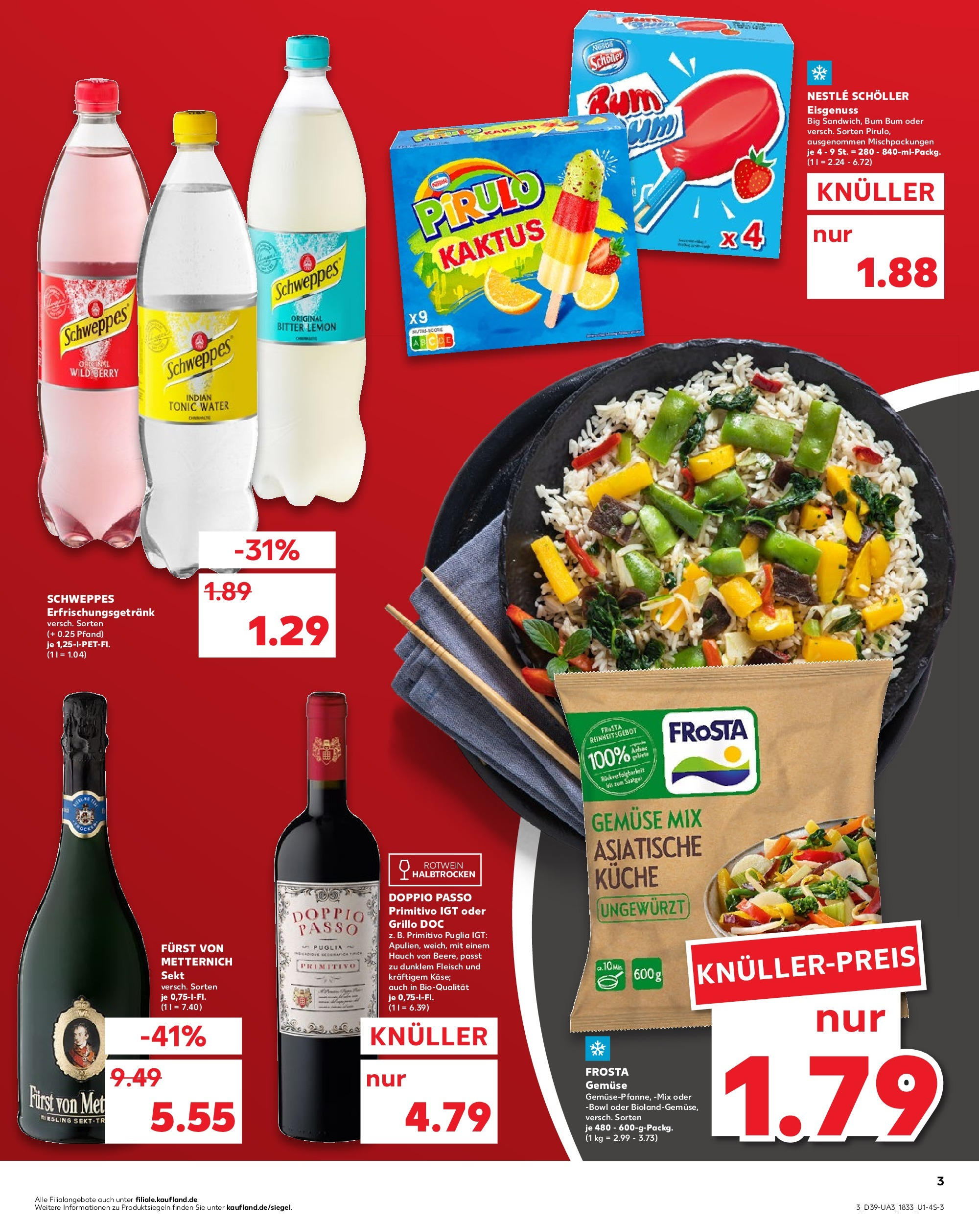 Prospekt Kaufland ab 25.09.2025 » Angebote Online zum Blättern | Seite: 3 | Produkte: Doppio passo primitivo, Schweppes, Gemüse, Fleisch
