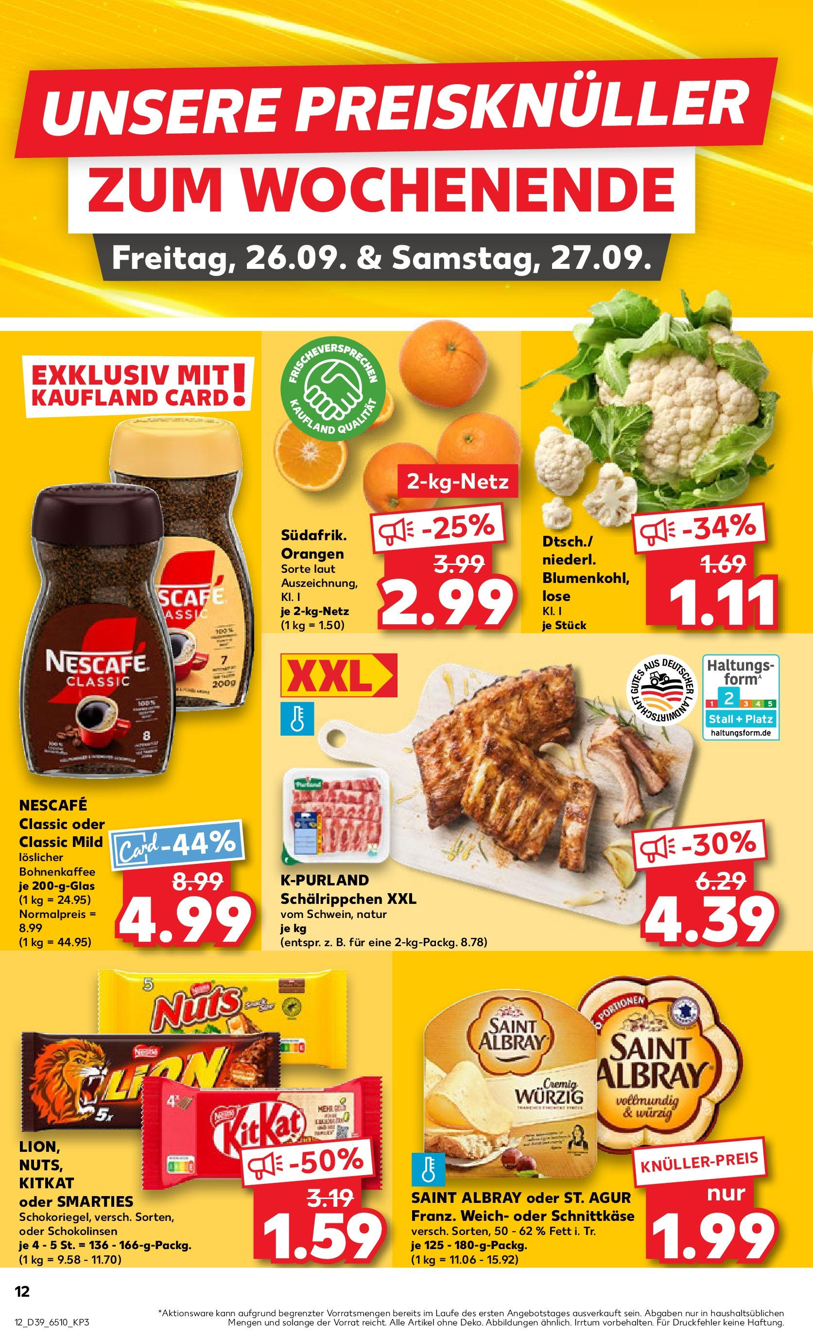 Prospekt Kaufland ab 25.09.2025 » Angebote Online zum Blättern | Seite: 12 | Produkte: Nescafe, Smarties, Nescafe classic, Blumenkohl