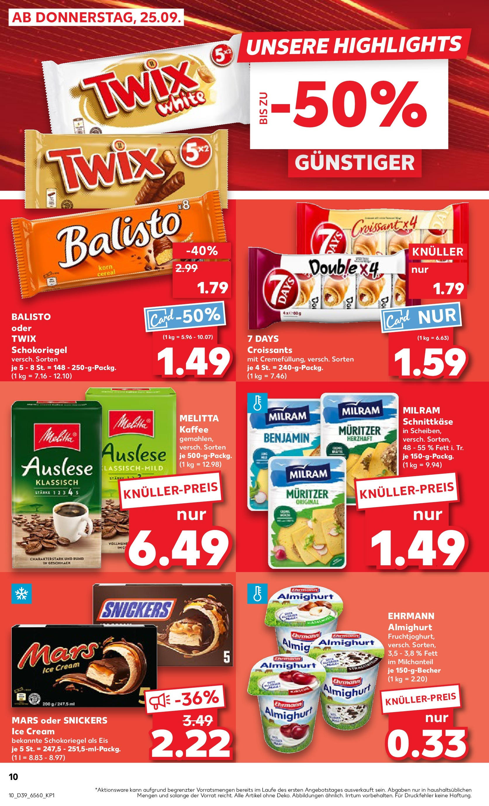 Prospekt Kaufland ab 25.09.2025 » Angebote Online zum Blättern | Seite: 10 | Produkte: Melitta, Snickers, Twix, Eis