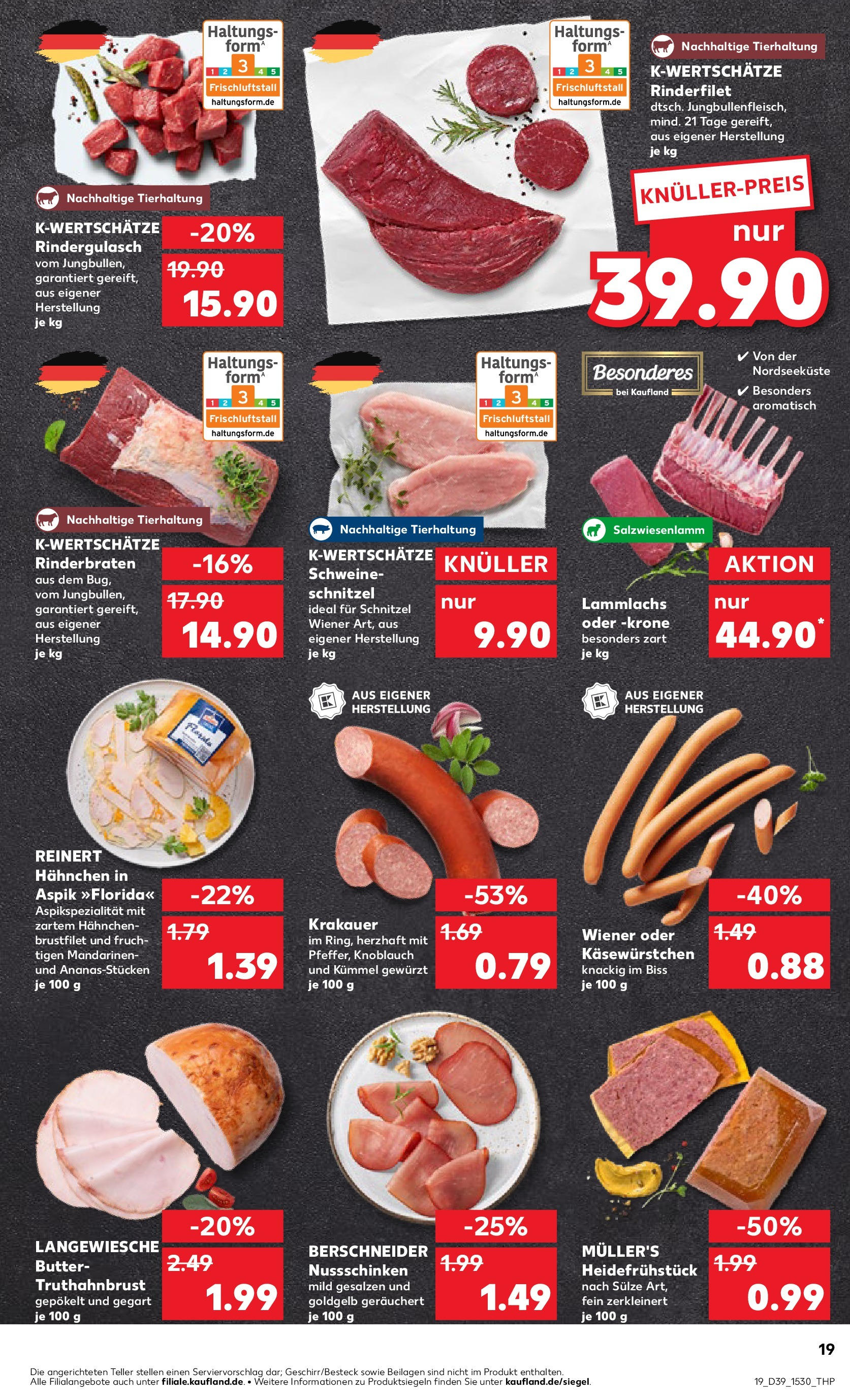 Prospekt Kaufland ab 25.09.2025 » Angebote Online zum Blättern | Seite: 19 | Produkte: Rindergulasch, Hahnchen, Rinderfilet, Mandarinen