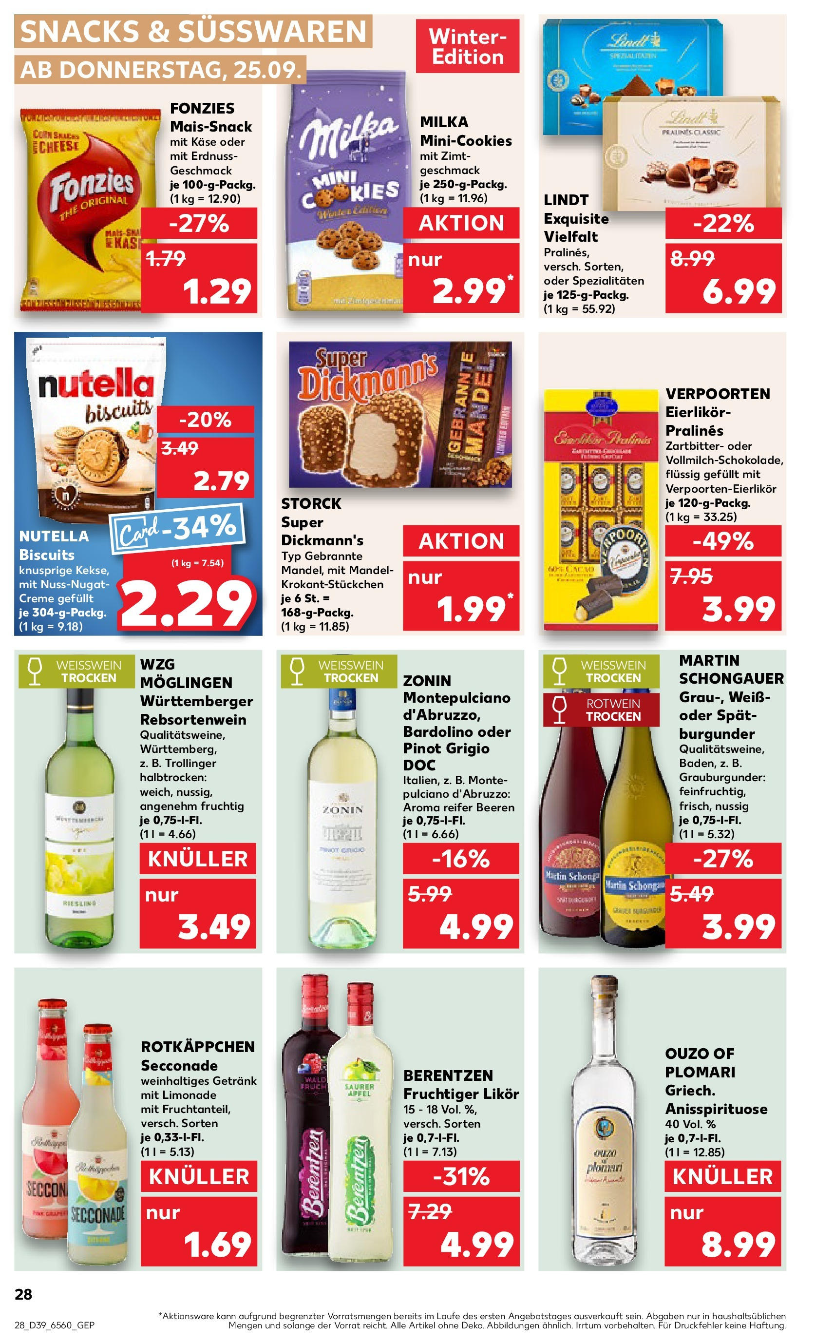 Prospekt Kaufland ab 25.09.2025 » Angebote Online zum Blättern | Seite: 28 | Produkte: Ouzo, Käse, Likör, Lindt