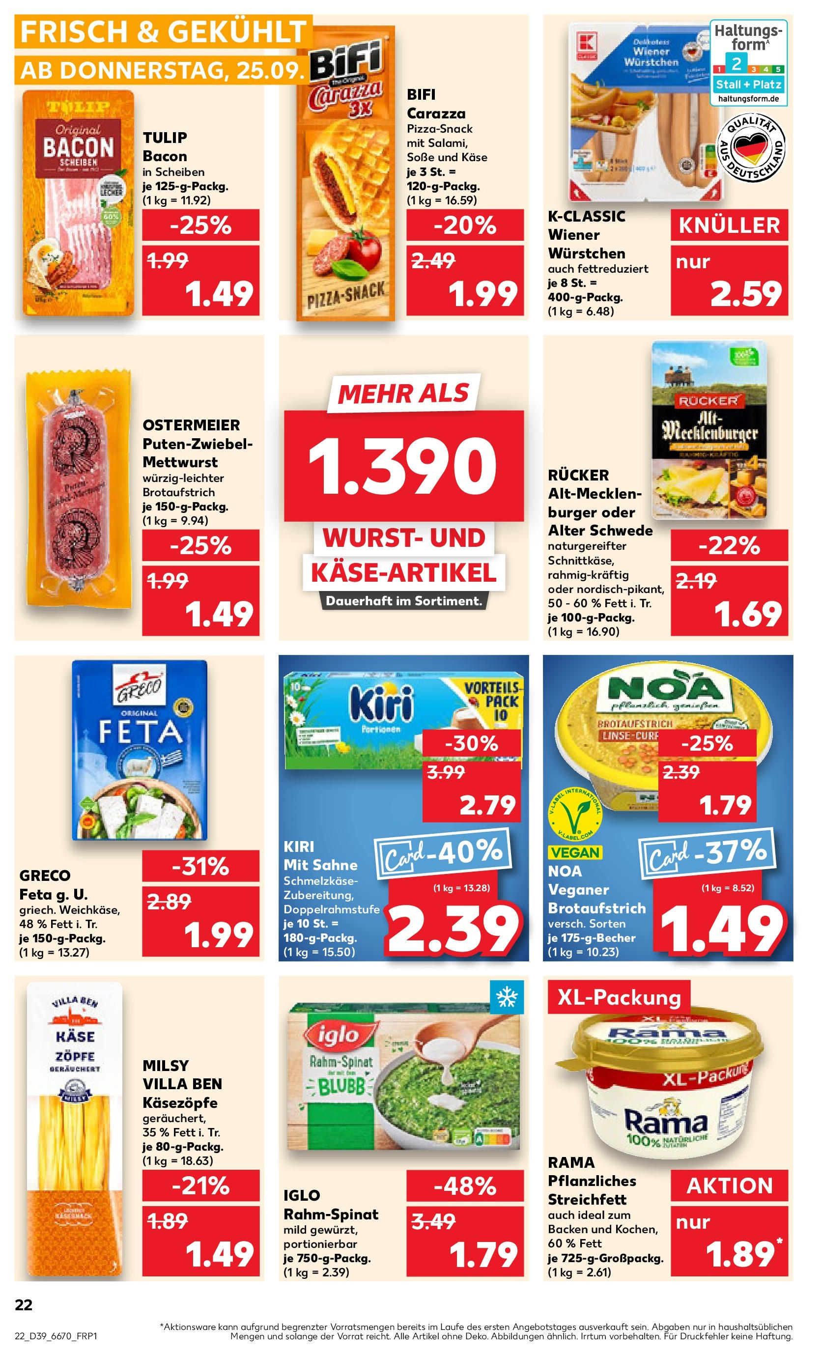 Prospekt Kaufland ab 25.09.2025 » Angebote Online zum Blättern | Seite: 22 | Produkte: Wiener wurstchen, Käse, Wurst, Pizza