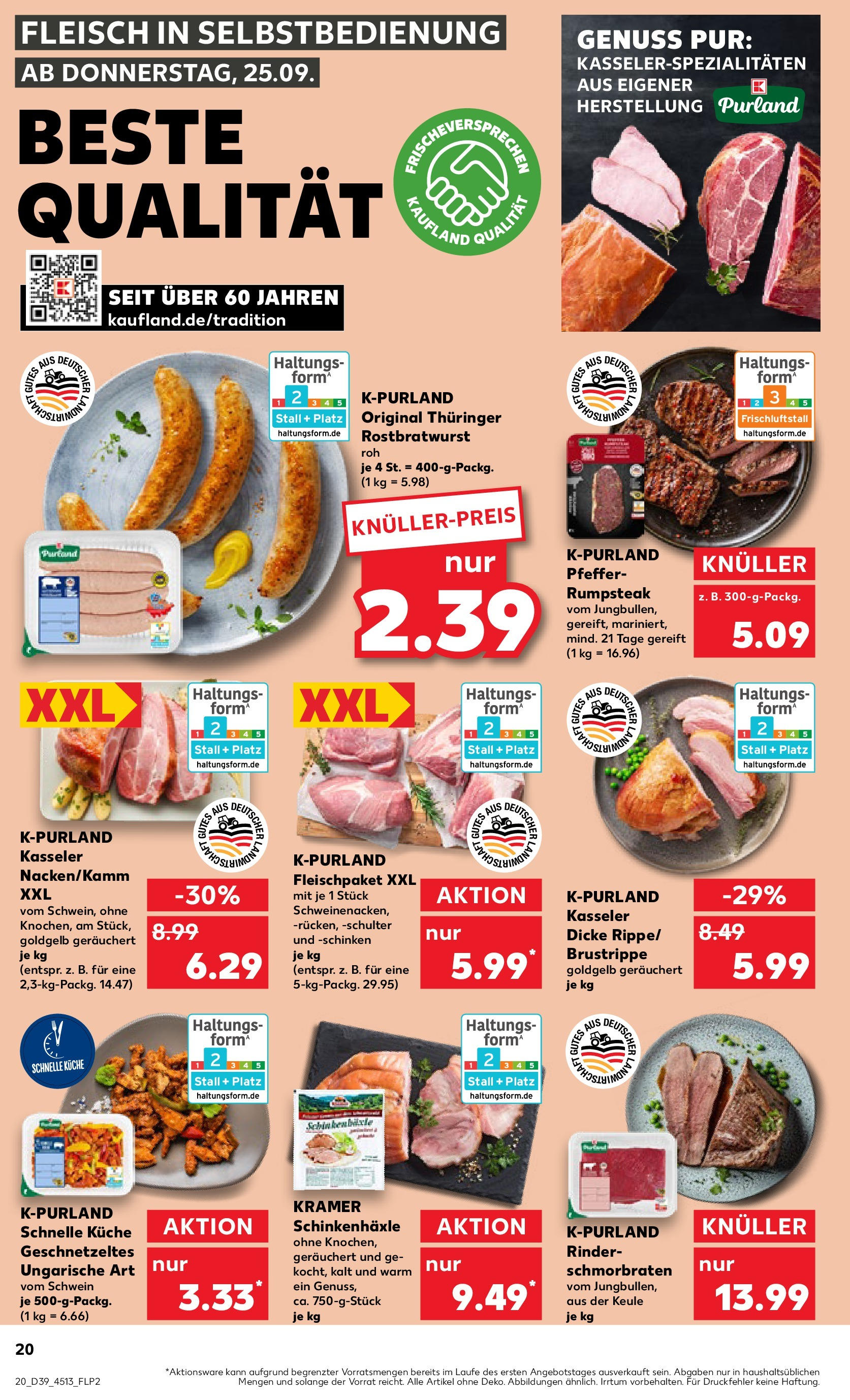Prospekt Kaufland ab 25.09.2025 » Angebote Online zum Blättern | Seite: 20 | Produkte: Rumpsteak, Pfeffer, Schinken, Steak