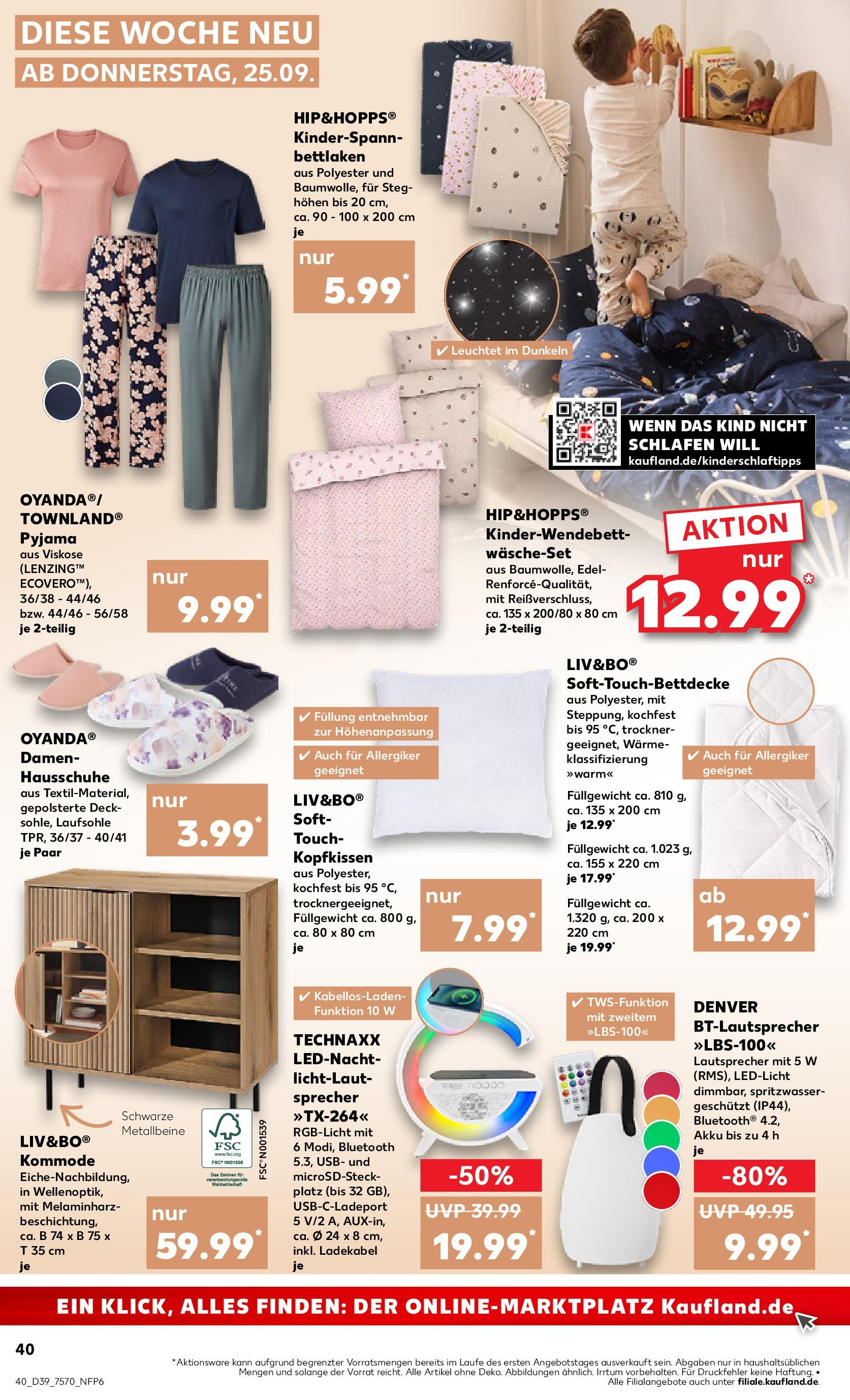 Prospekt Kaufland ab 25.09.2025 » Angebote Online zum Blättern | Seite: 40 | Produkte: Lautsprecher, Trockner, Kopfkissen, Ladekabel