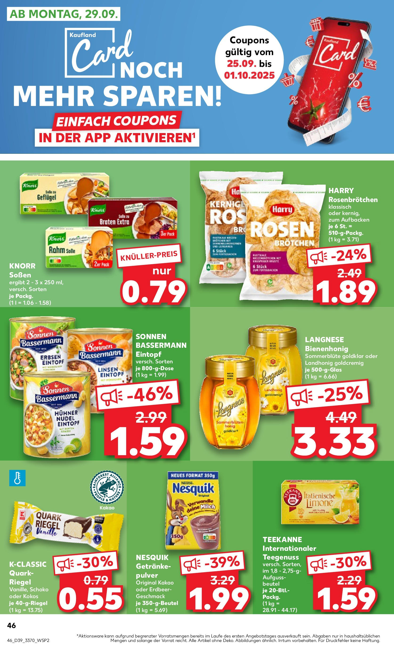 Prospekt Kaufland ab 25.09.2025 » Angebote Online zum Blättern | Seite: 46 | Produkte: Nesquik, Quark, Knorr, Erbsen