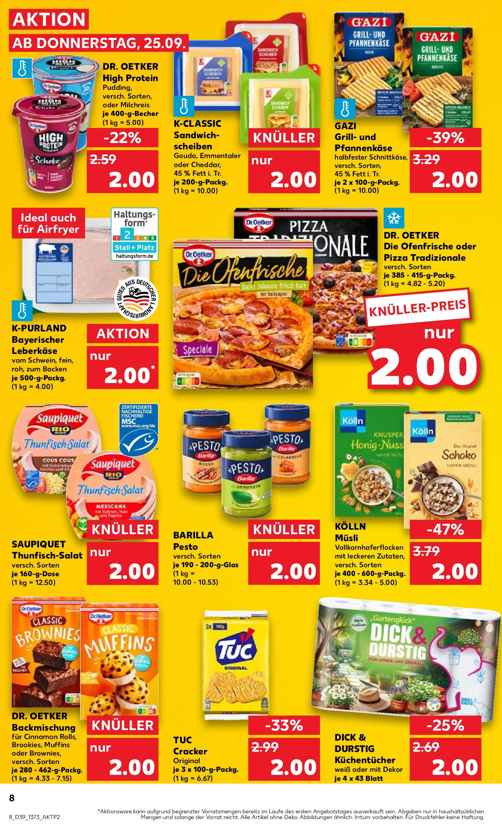 Prospekt Kaufland ab 25.09.2025 » Angebote Online zum Blättern | Seite: 12 | Produkte: High protein pudding, Barilla, Thunfisch, Leberkase