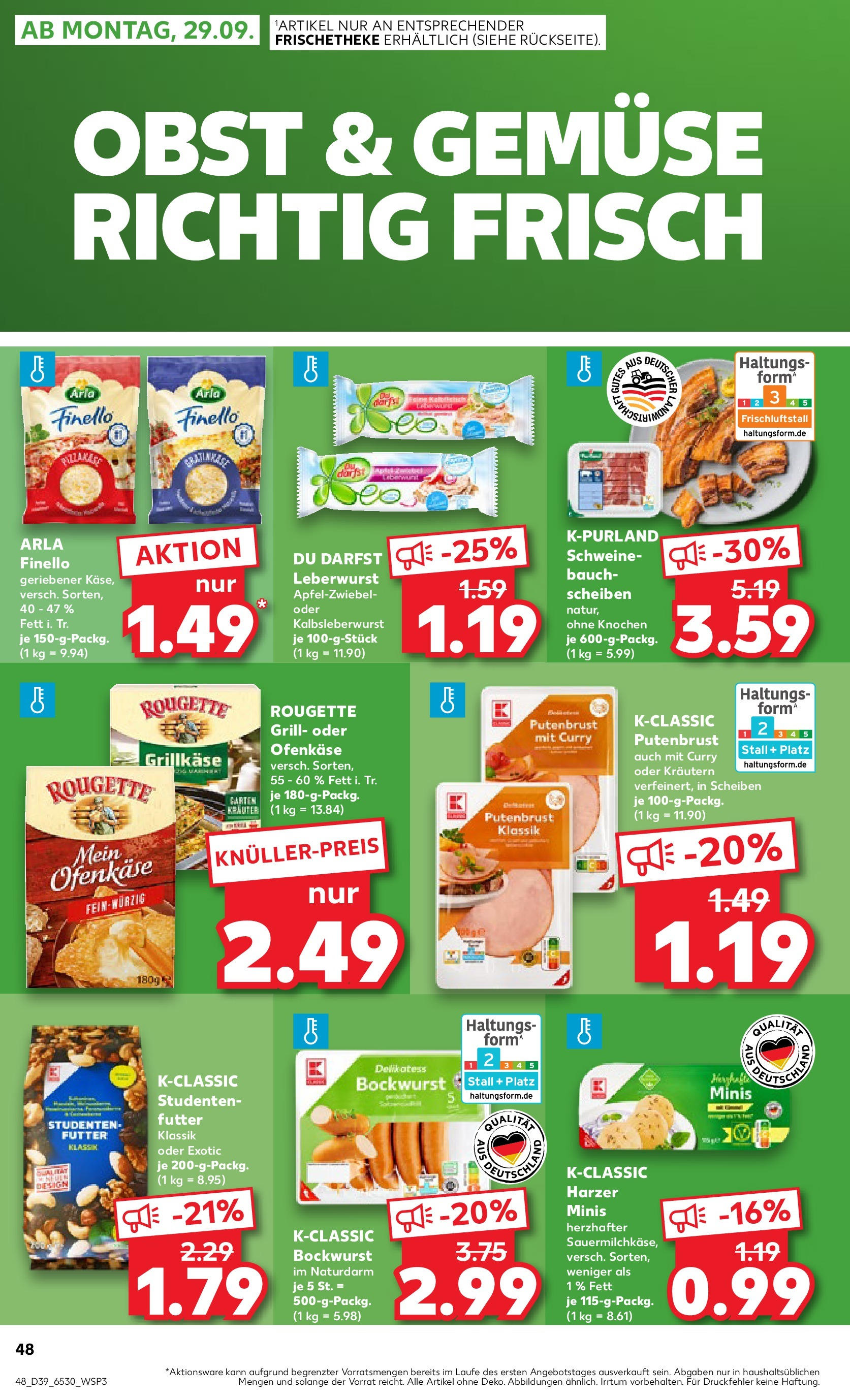 Prospekt Kaufland ab 25.09.2025 » Angebote Online zum Blättern | Seite: 48 | Produkte: Bockwurst, Grill, Gemüse, Obst