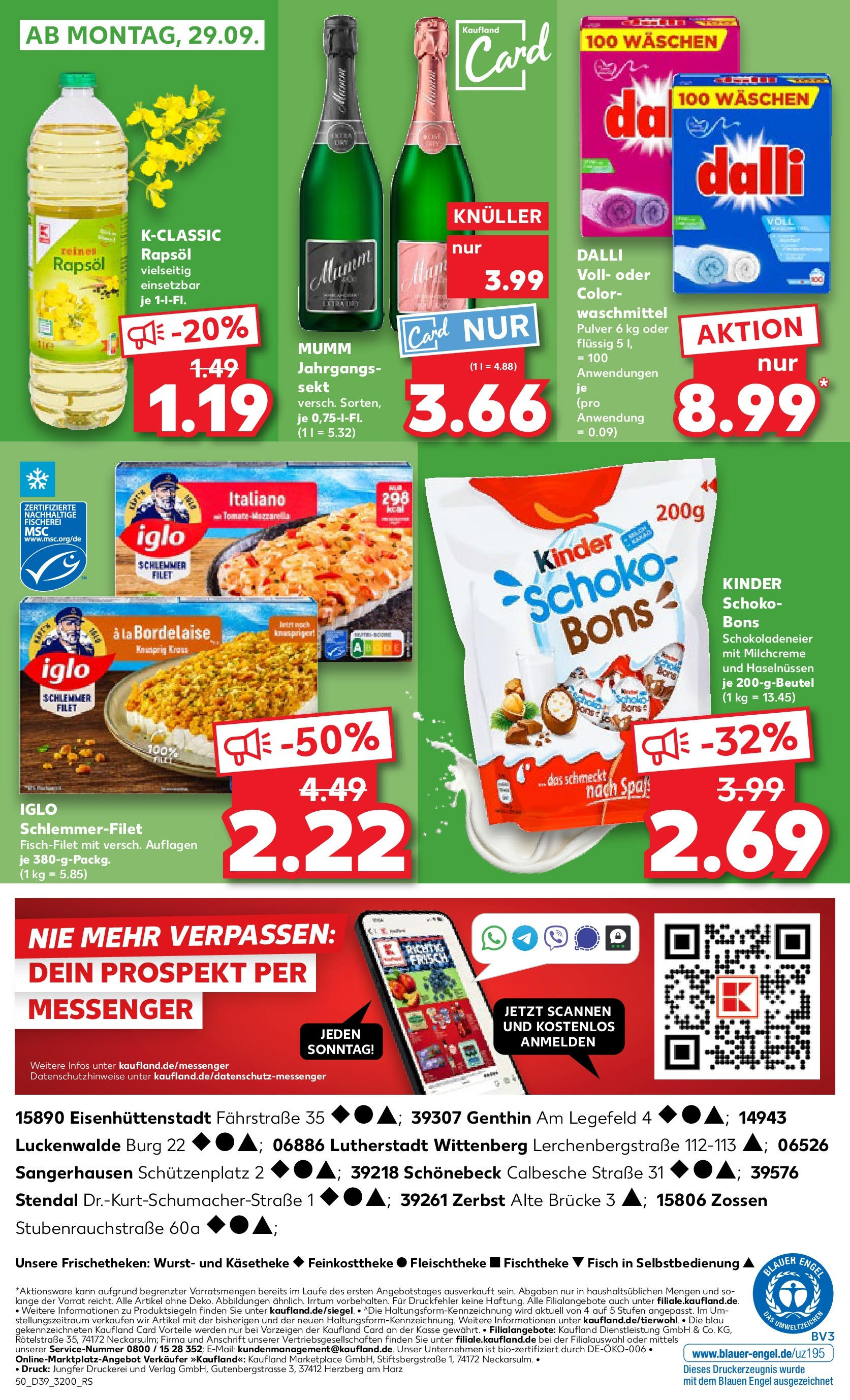 Prospekt Kaufland ab 25.09.2025 » Angebote Online zum Blättern | Seite: 50 | Produkte: Sekt, Iglo, Waschmittel, Wurst